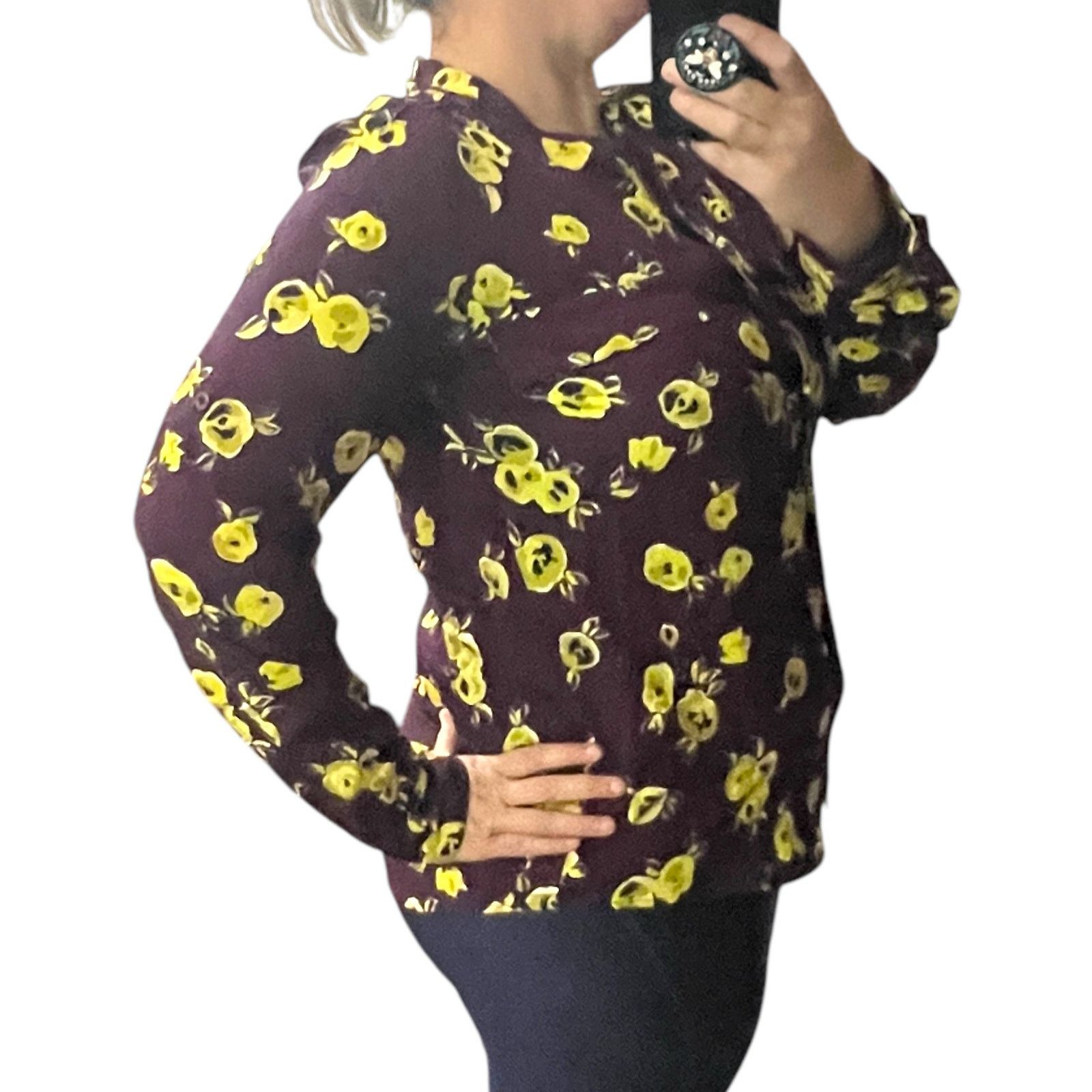 Calvin Klein Printed Roll Tab Sleeve Blouse - Stitch Fix Button Up Top Size M / US 6-8 / IT 42-44 - 4 Thumbnail