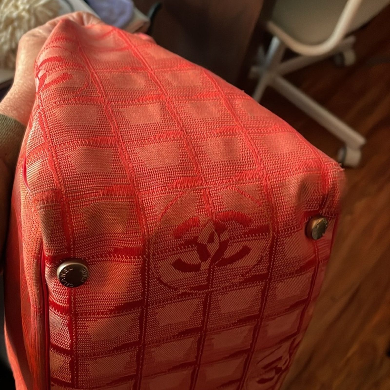 Chanel Traveline Canvas Tote Bag Orange/Red - Pre-Loved