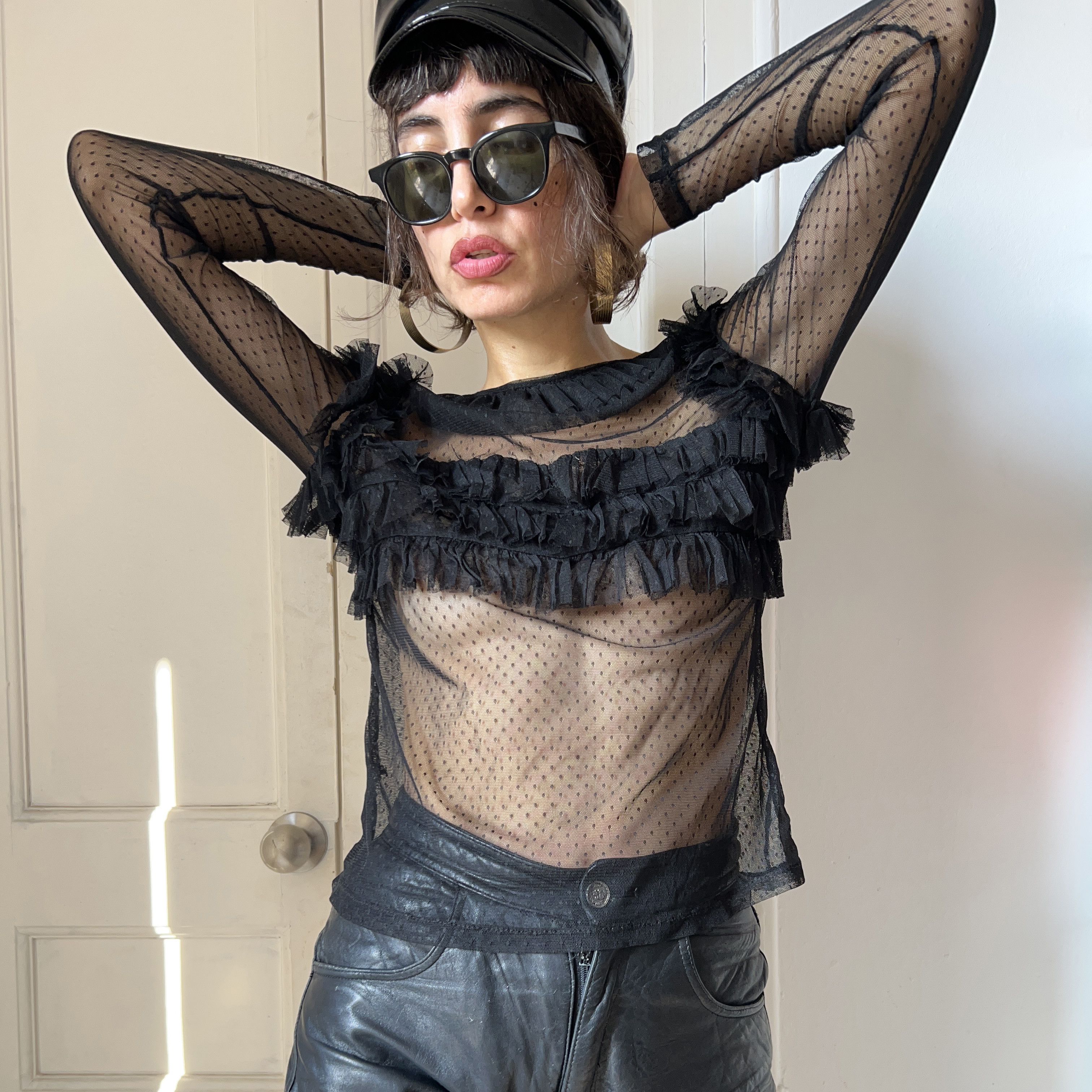 Vintage Vintage Sheer Black Ruffle Top Size M / US 6-8 / IT 42-44 - 3 Thumbnail