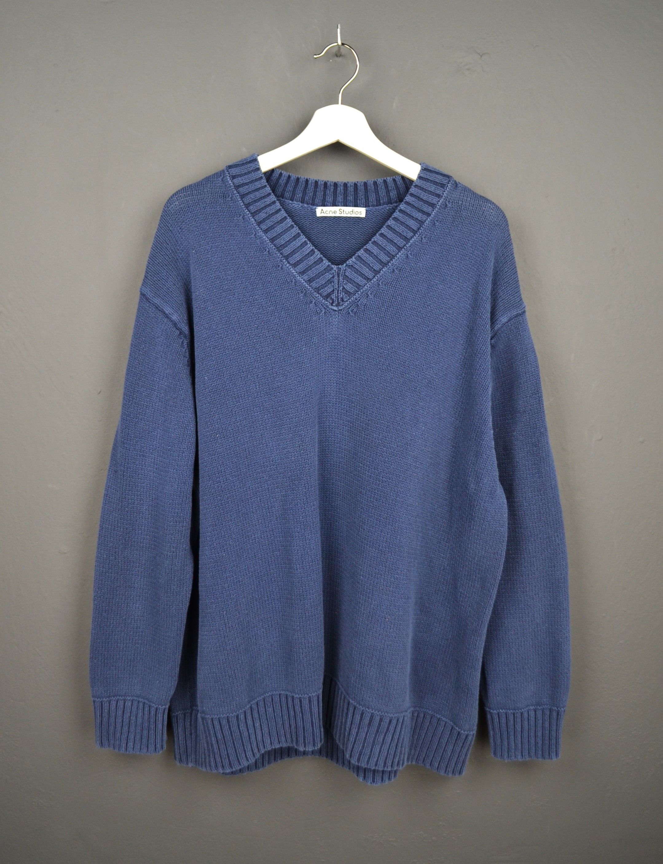 Acne Studios Blue Cotton Oversized V-neck Sweater Knit XL