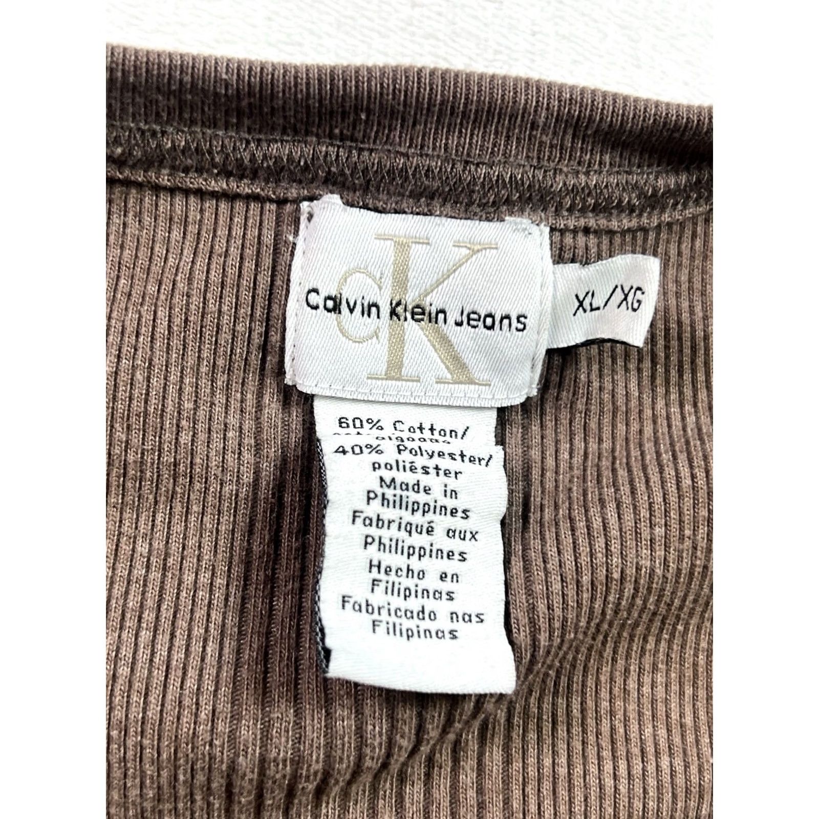 Calvin Klein Calvin Klein Ribbed V-Neck Shirt Men's L Brown Short Sleeve Pullover Knit Logo Slim Casual Shirt Size US L / EU 52-54 / 3 - 5 Thumbnail