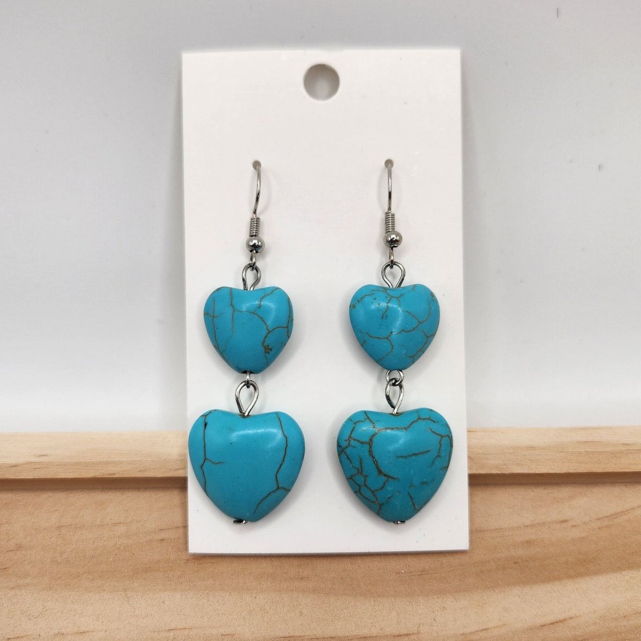 Other Double Turquoise Mosaic Heart Tiered Dangle Earrings Size ONE SIZE - 1 Thumbnail