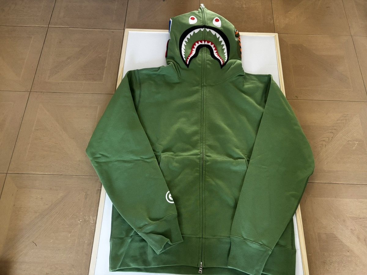 Authentic ape bape shark full zip hoodie green L new