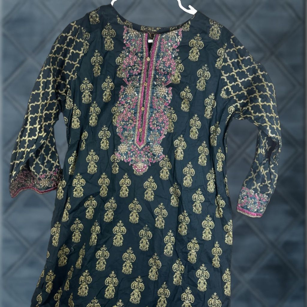 Palace Roop Sari Palace Kaftan Dress Womens 48 Green Embroidered Paisley Tunic Kurti Dressy Knee-Length Party Wedding Silk? (Note: This is placeholder) Size XL / US 12-14 / IT 48-50 - 1 Thumbnail