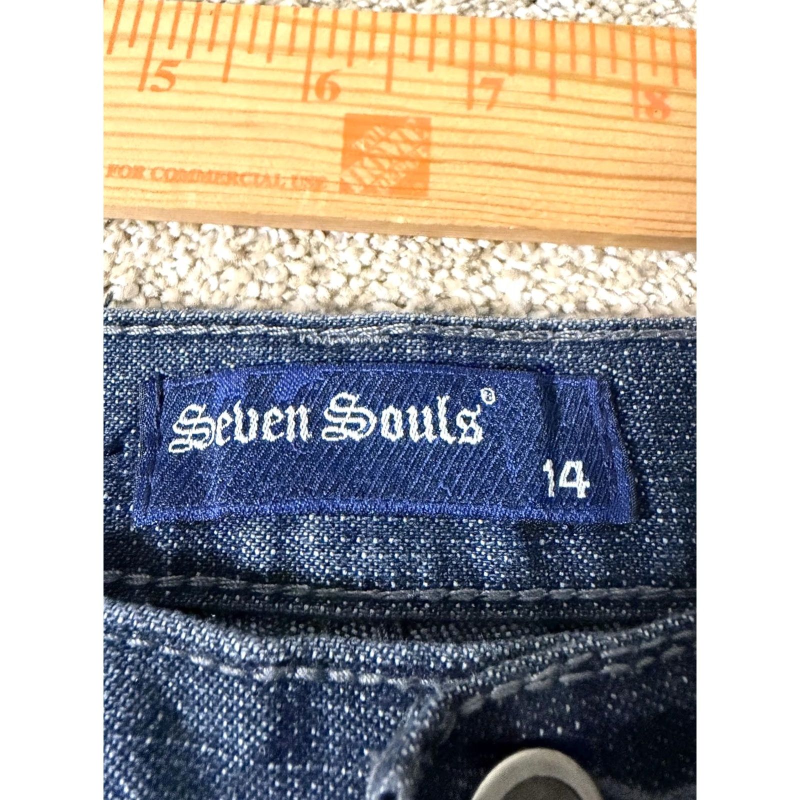 Vintage Seven Souls Jeans Womens 14 Blue Regular Straight Leg Denim 34x27.5 Packaged Buttons Logo Pocket 5-Pocket Size 36" / US 14 / IT 50 - 5 Thumbnail