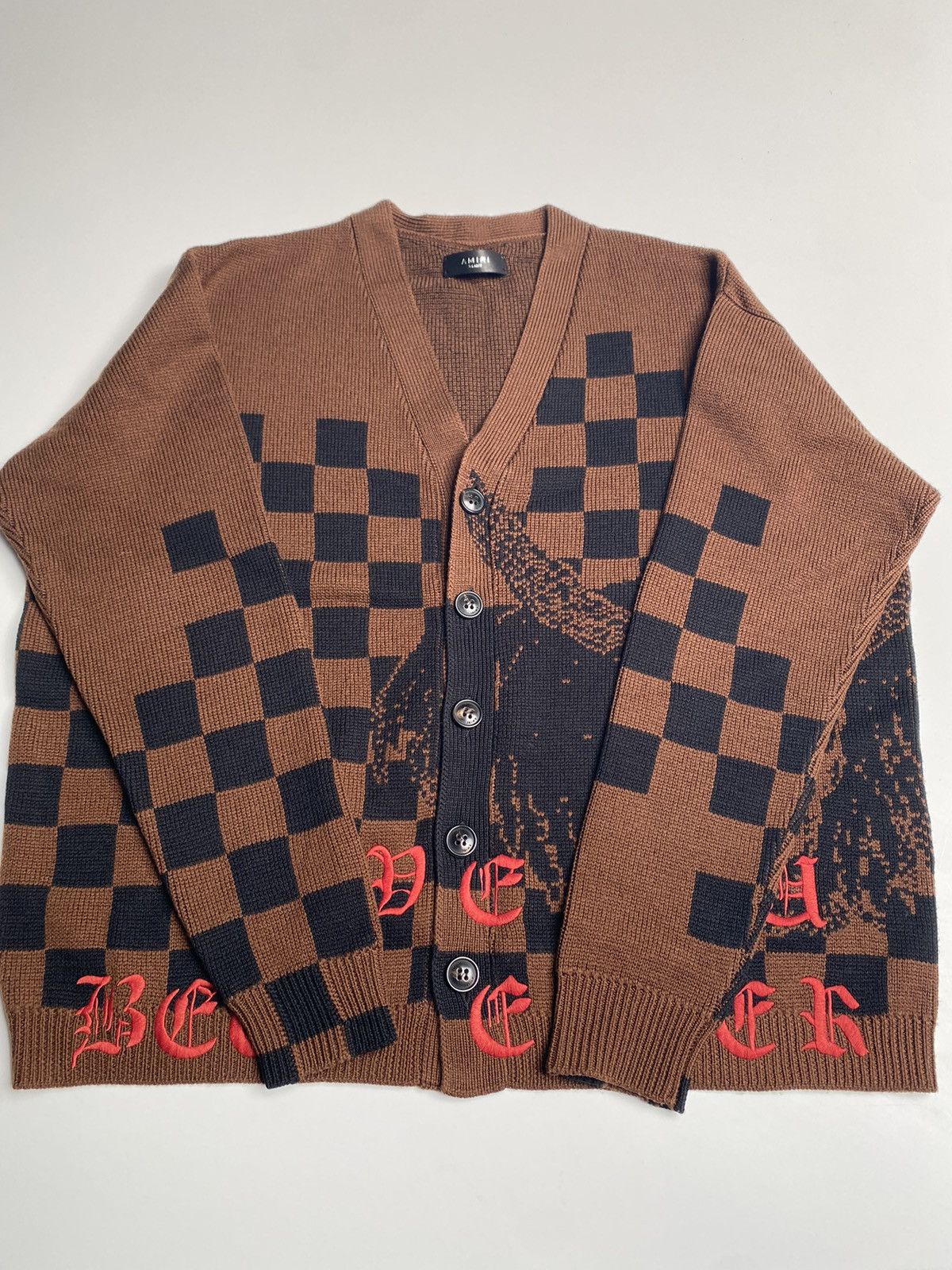 image of Amiri & Wes Lang Art Sketch Cardigan From Aw22 in Brown/Black, Men's (Size XL)