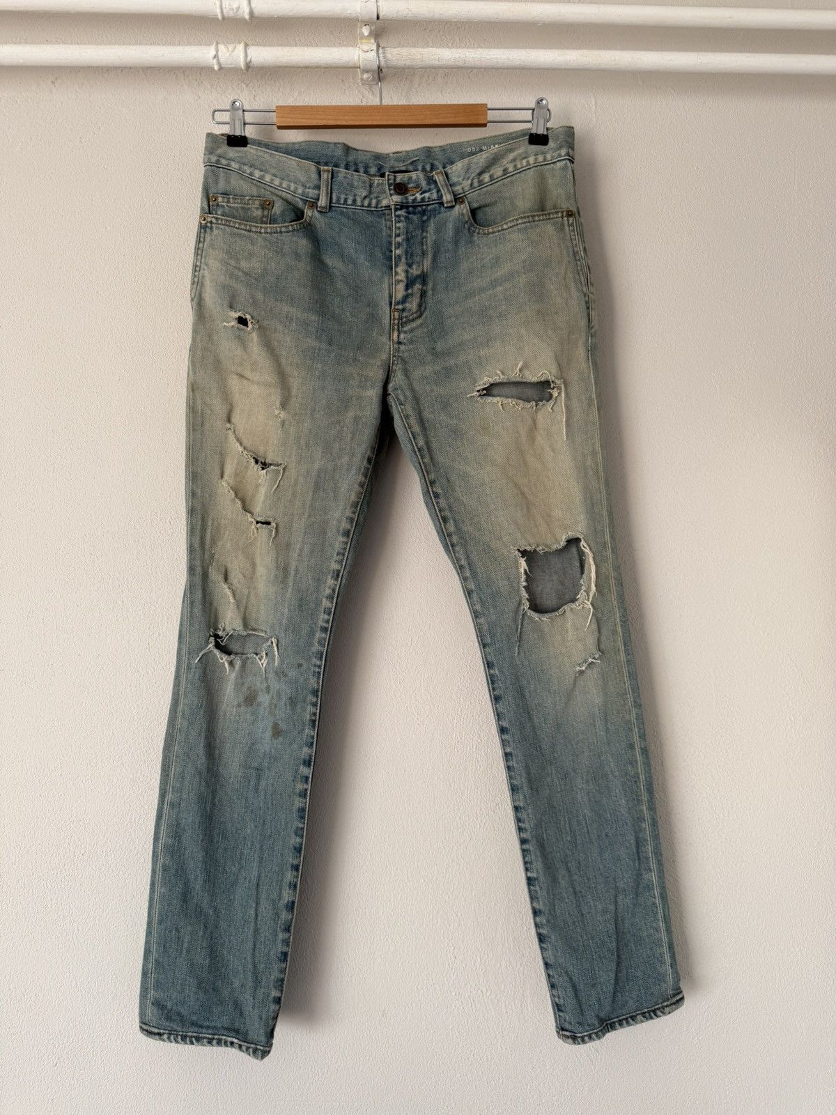 Saint Laurent Paris Distressed Skinny Jeans in Faded Indigo Size US 32 / EU 48 - 1 Thumbnail