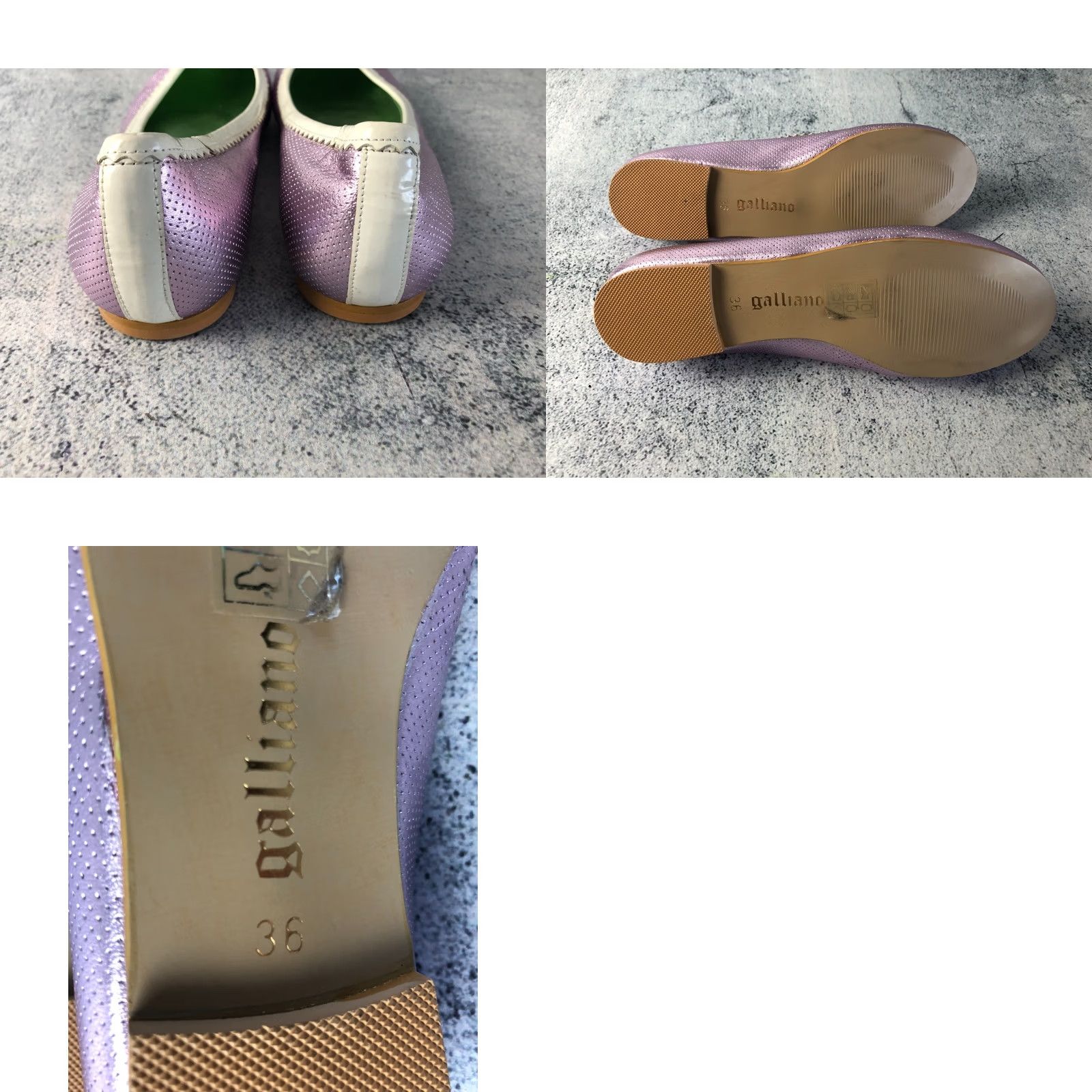 Vintage Galliano Women's Ballet Flats Size 36 Shiny Purple Leather Ballet Flats Womens Shoes Flat Heel Leather Upper Lining Toe Round Purple Galliano Shoes Size US 5.5 / IT 35.5 - 8 Thumbnail