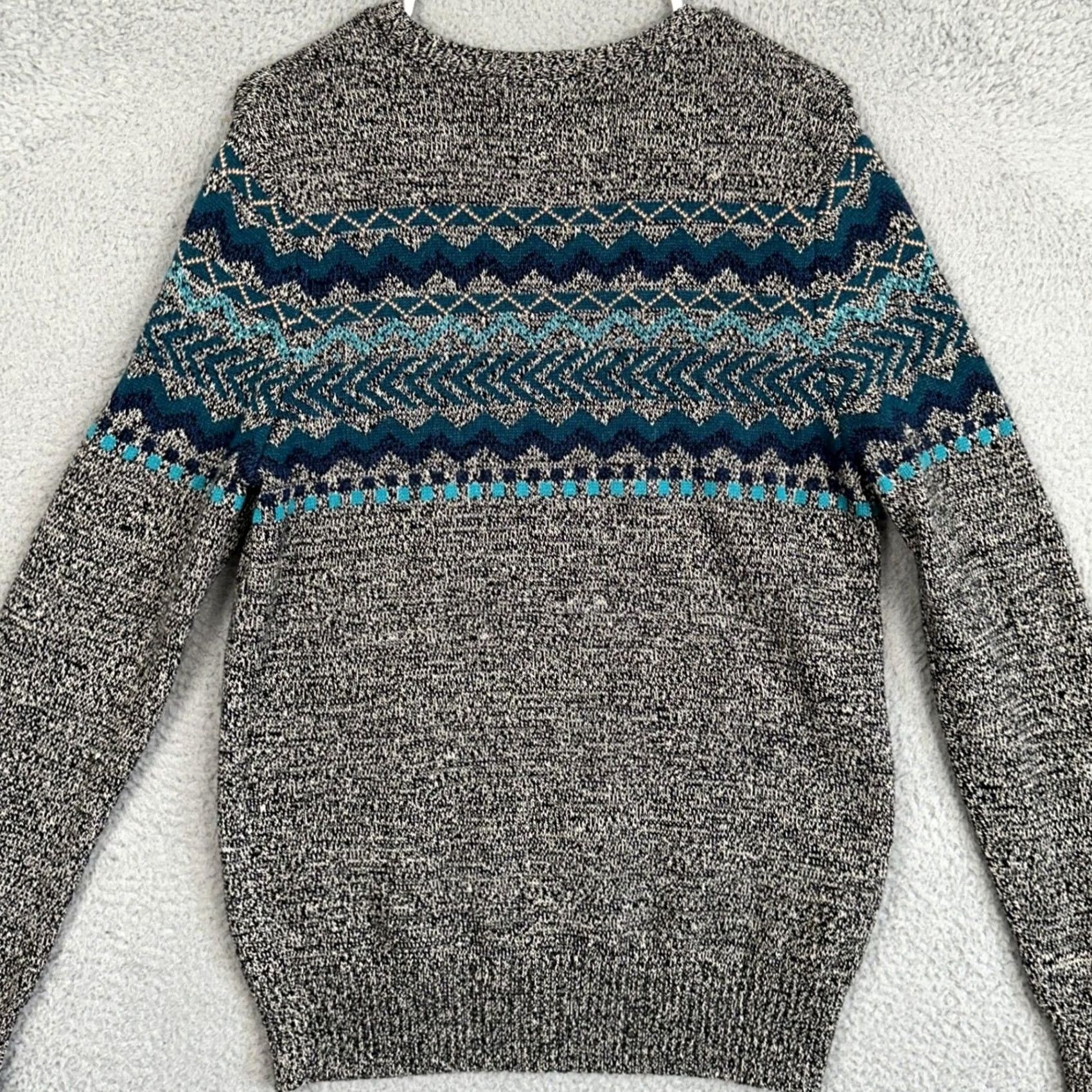 Vintage Urban Pipeline Sweater Mens M Grey Teal Crewneck Fair Isle Pullover Size US M / EU 48-50 / 2 - 3 Thumbnail