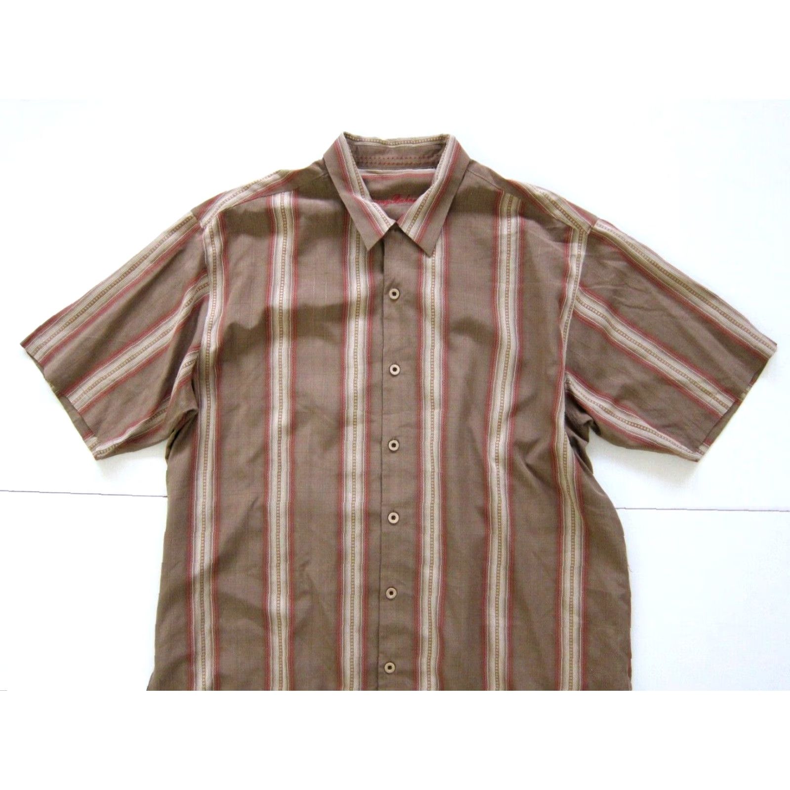 Tommy Bahama Tommy Bahama 100% Silk Brown Orange Stripe Button-Down Short Sleeve Shirt XL Men Size US XL / EU 56 / 4 - 7 Thumbnail