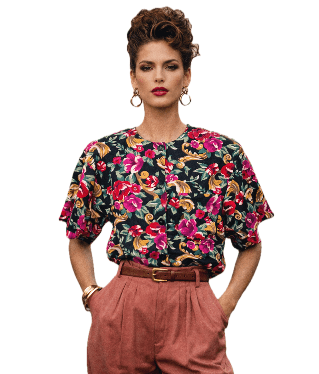 Vintage 1980's Floral Button Down Blouse Size S / US 4 / IT 40 - 1 Thumbnail