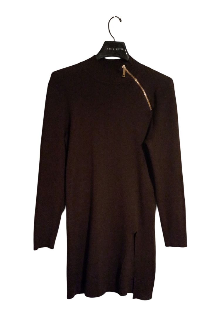 One Piece Long Sleeve Brown Knit Dress with Zipper Front Neck Area Size L / US 10 / IT 46 - 1 Thumbnail