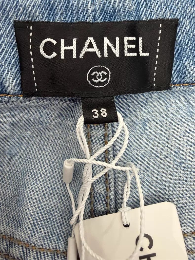 Chanel Chanel Full logo light blue polka dot denim wide-leg pants Size 25" / US 0 / IT 36 - 4 Thumbnail