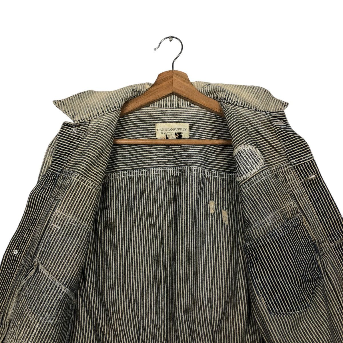 Ralph Lauren 🔥VINTAGE CROPPED BIKER JACKET HICKORY CHORE DENIM & SUPPPLY Size US XS / EU 42 / 0 - 16 Thumbnail