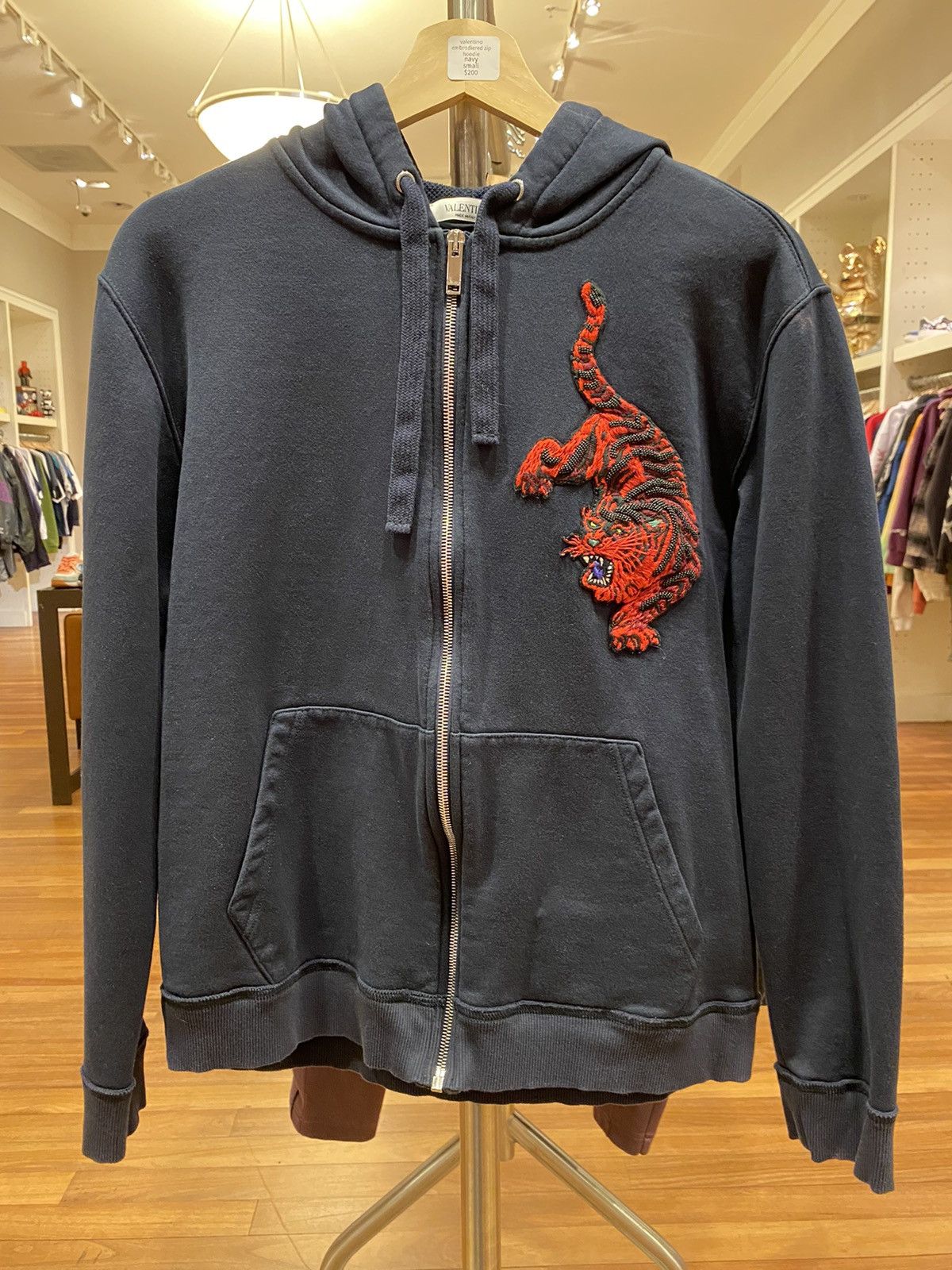 image of Navy Valentino Embroidered Zip-Up Hoodie S, Men's (Size Small)