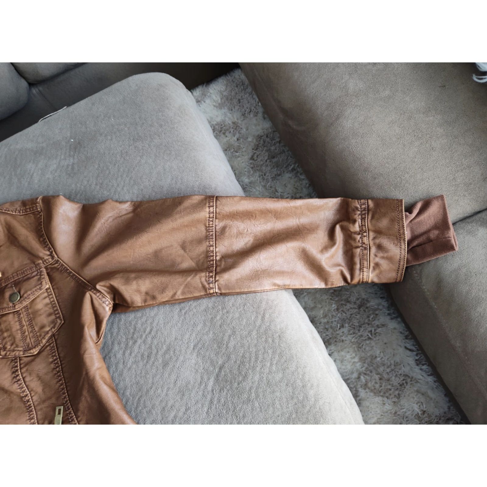 Vintage Made By Johnny Carmel Jacket Med Womens Brown Faux Leather Two Layers EUC Size M / US 6-8 / IT 42-44 - 6 Thumbnail