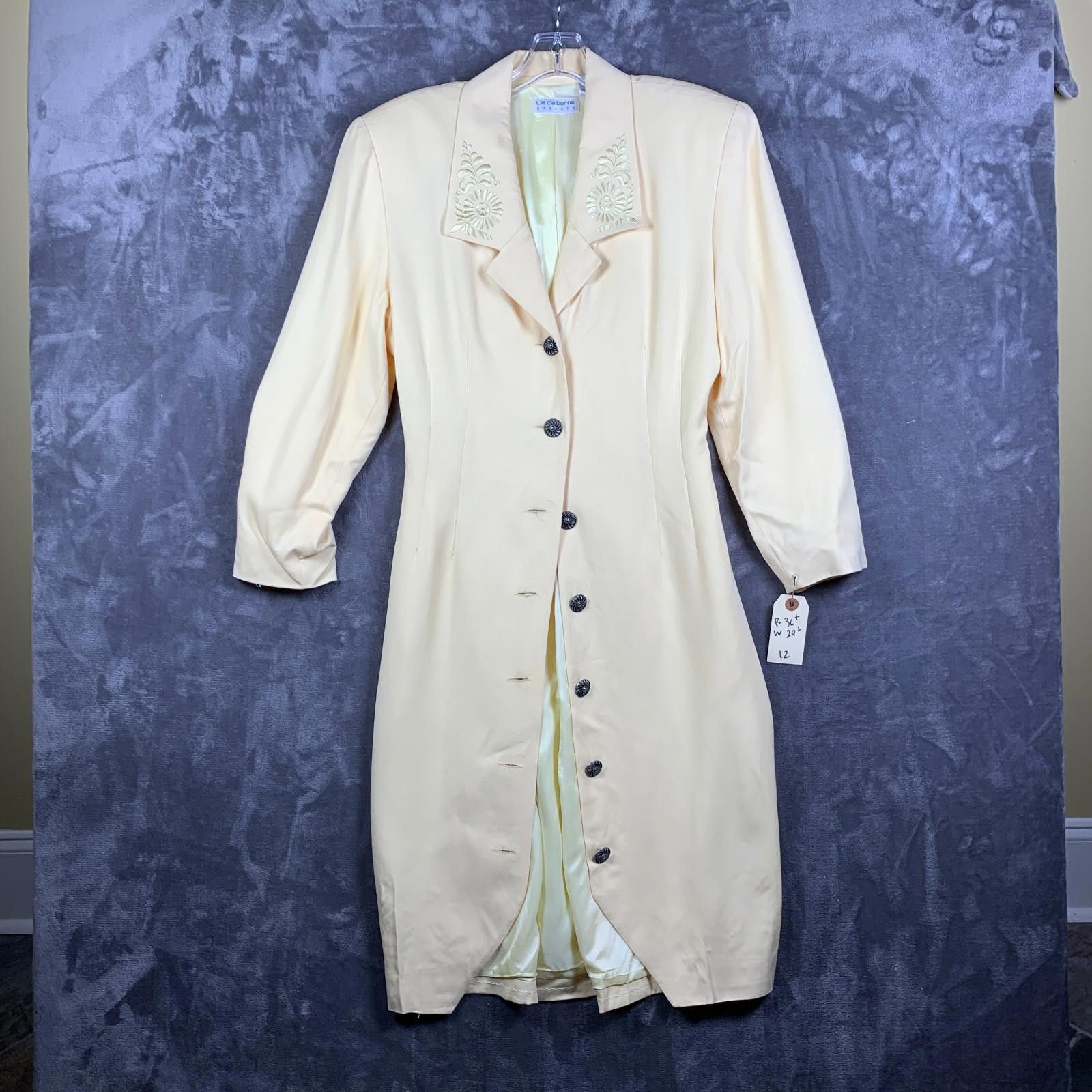 VINTAGE Womens Liz Claiborne Yellow 7B Long Coat Sz. 12 (318