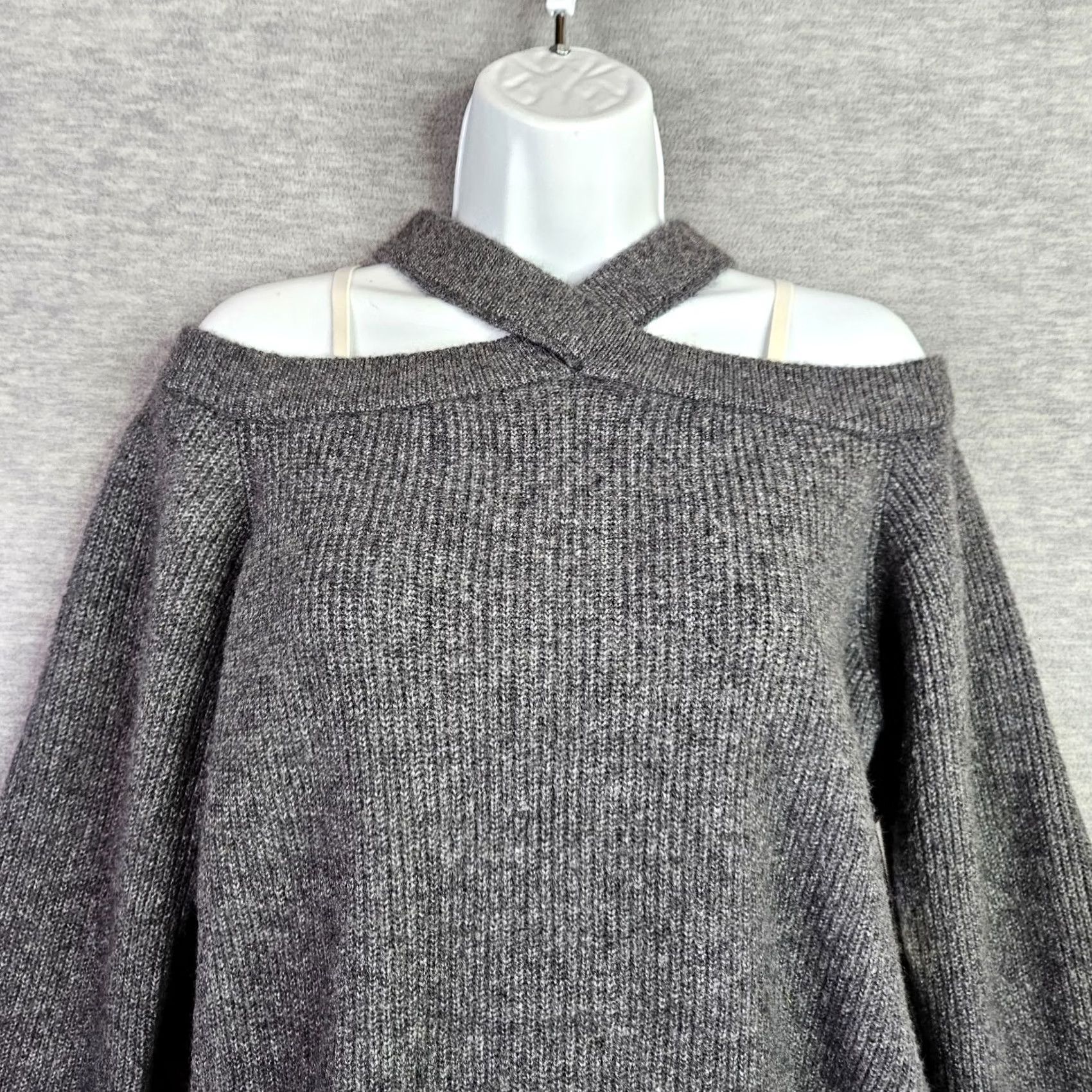 Vintage Sami & Jo Sweater Women’s XL Gray Off Shoulder Cross Neck Soft Cozy NWT Size XL / US 12-14 / IT 48-50 - 5 Thumbnail