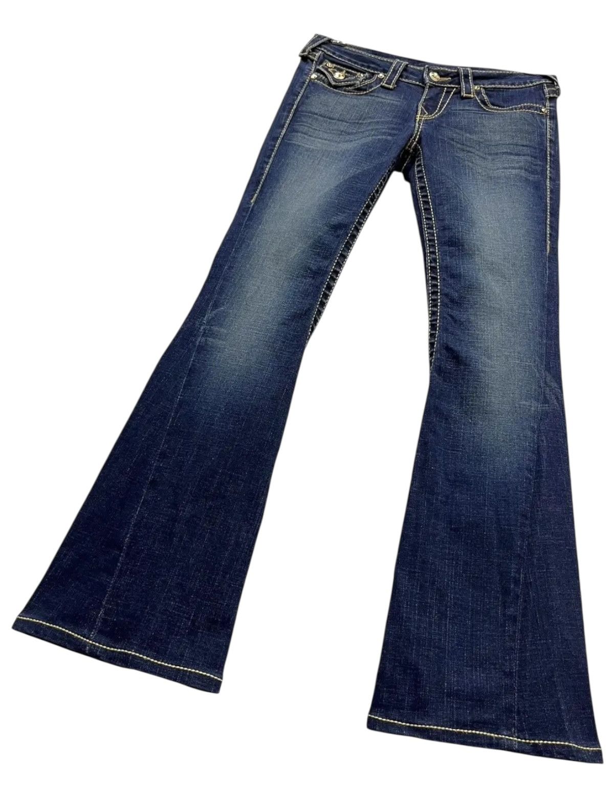 True Religion RARE💎JOEY BIG T Gem Button Stretch Denim Flare Low Rise USA Size 26" / US 2 / IT 38 - 4 Thumbnail
