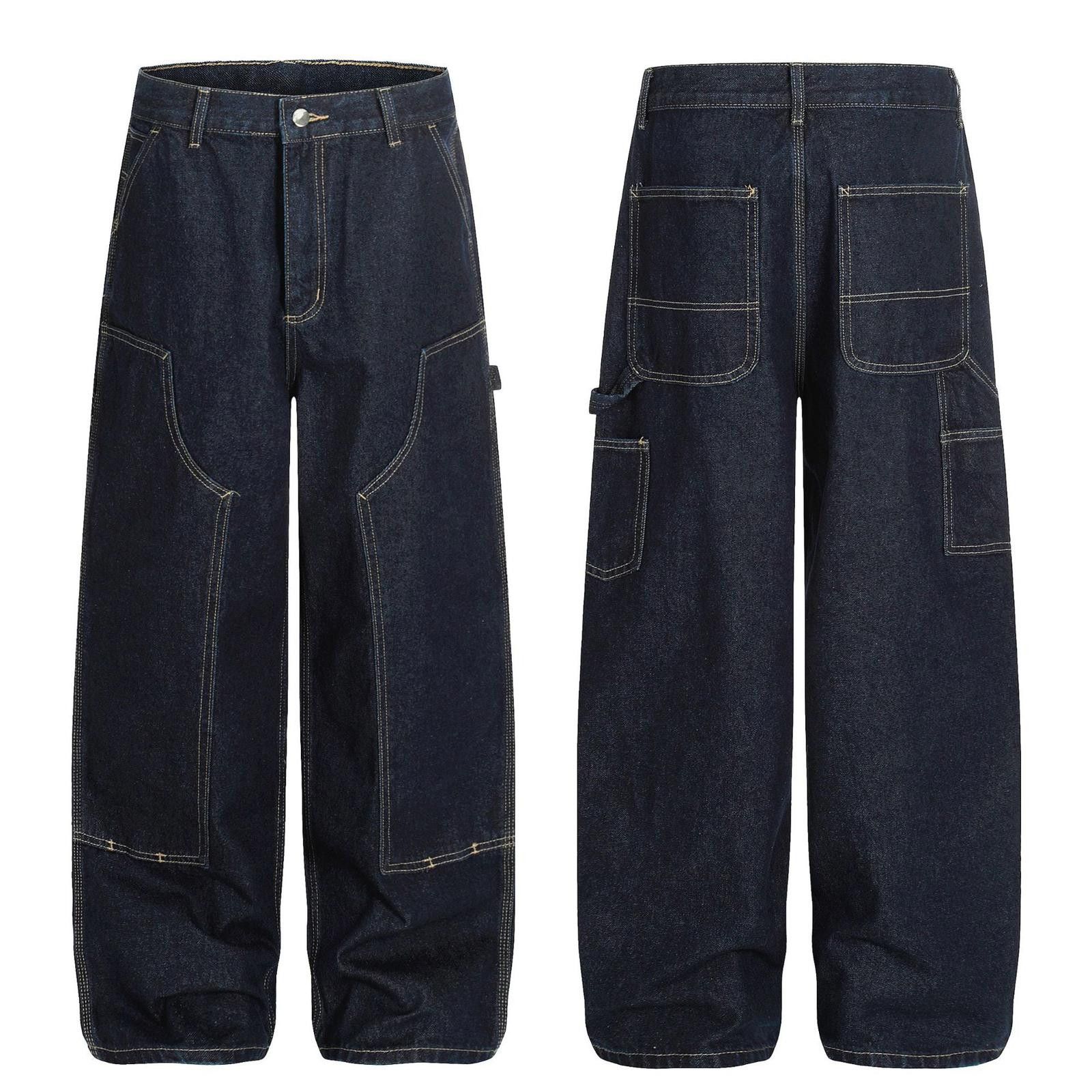 Japanese Brand Dark Blue Wide Leg Denim Jeans, Relaxed Fit Jeans Size US 32 / EU 48 - 5 Thumbnail