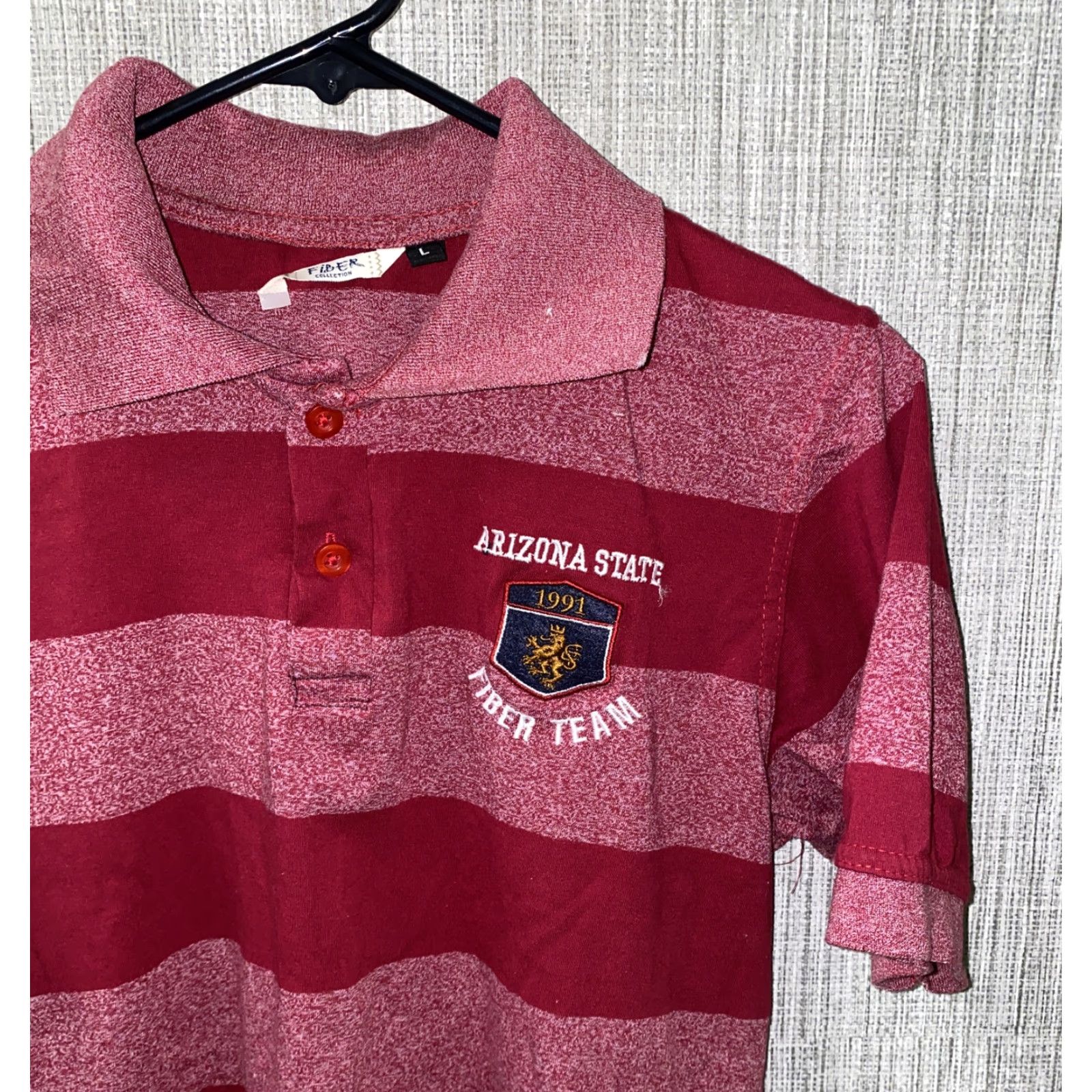 Vintage Fiber Collection Men's Red Striped Golf Polo Shirt Short Sleeve Size L, 18-inch Armpit, Cotton, Button-up Size US L / EU 52-54 / 3 - 2 Thumbnail