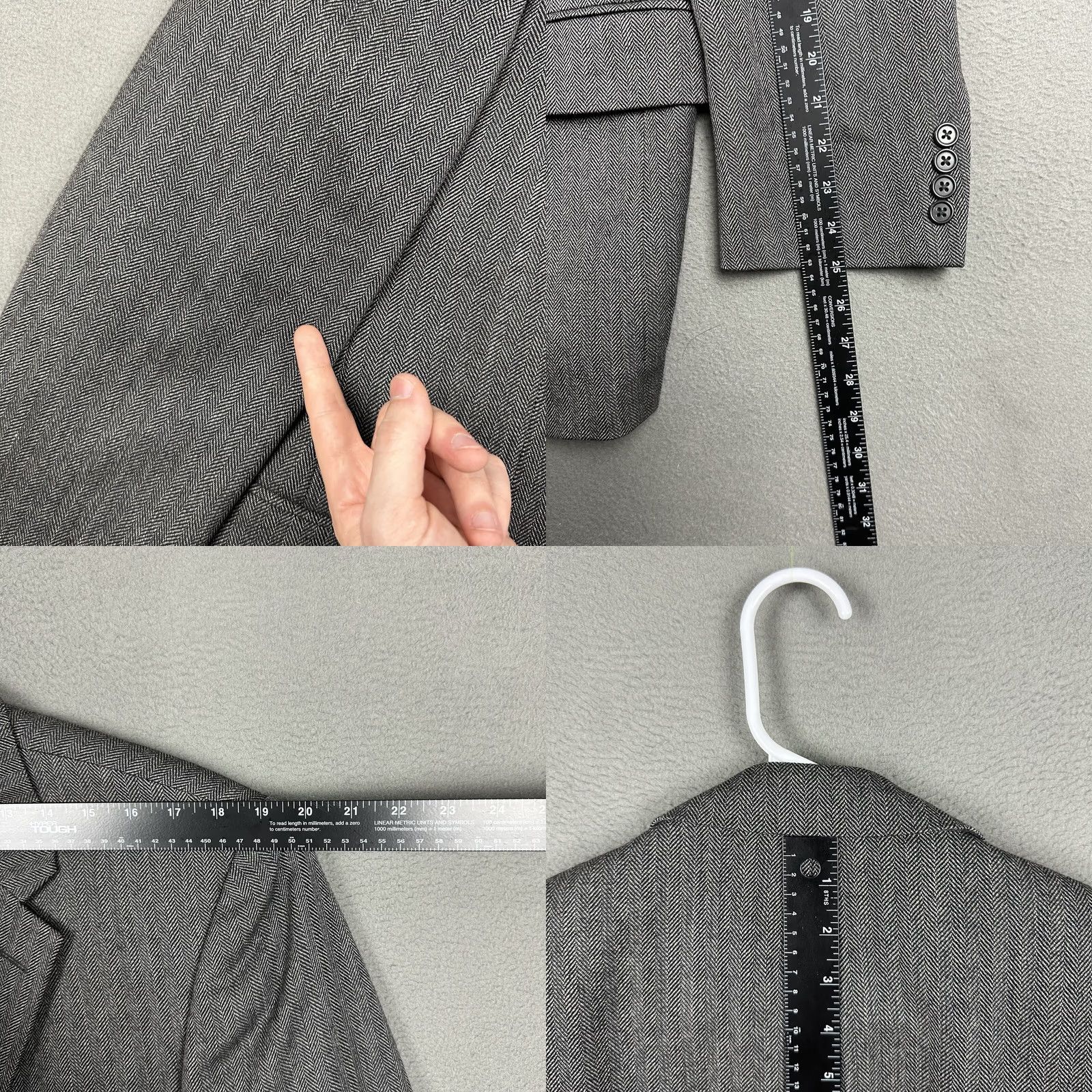 Joseph Joseph & Feiss Sport Coat Blazer Jacket Gray Wool Tweed Herringbone 44R Regular Mens Size 42R - 9 Thumbnail