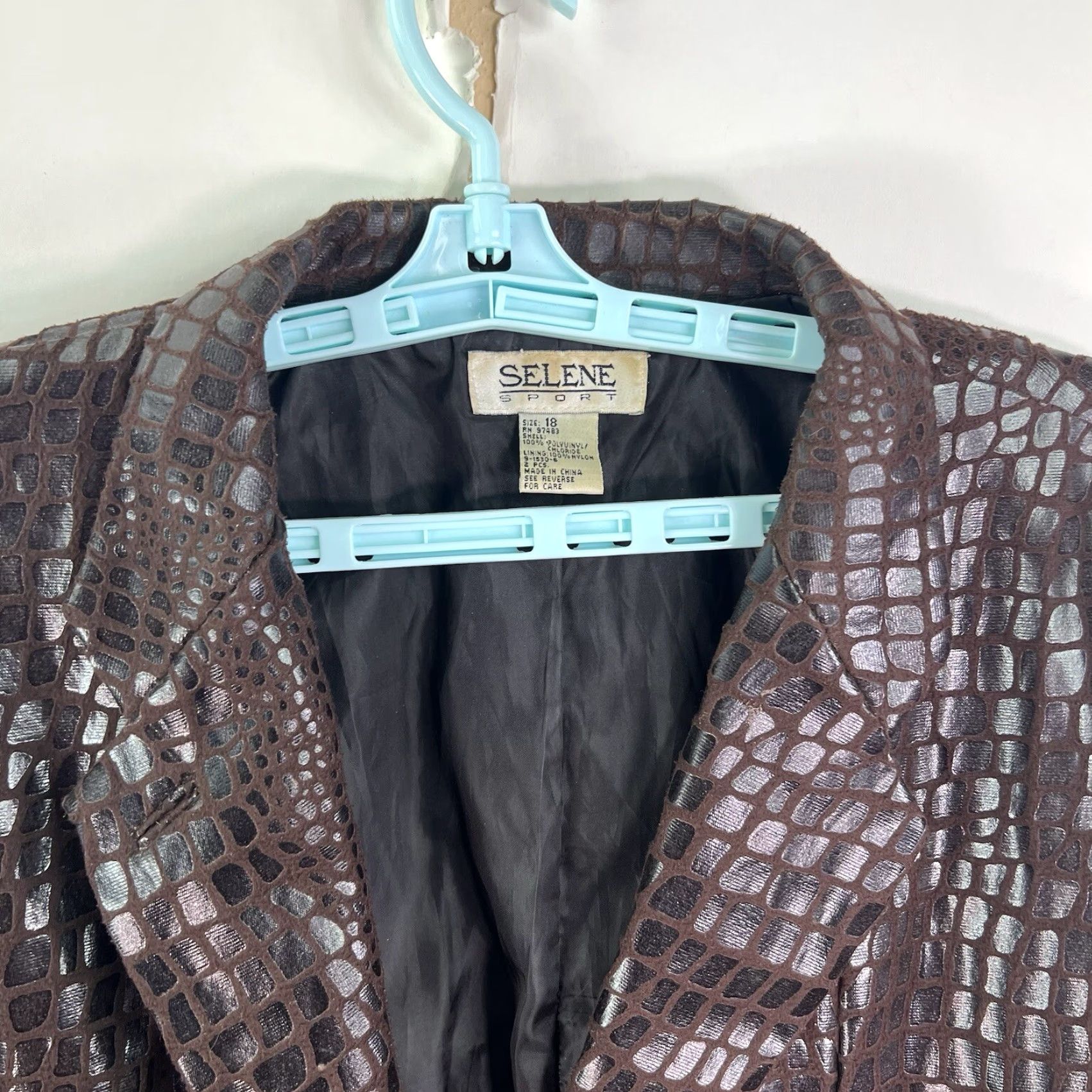 Vintage Selene Brown Reptile Notch Single Breast Faux Leather Jacket Size 18 Womens Jacket Blazer 18 Size XXL / US 16-18 / IT 52-54 - 3 Thumbnail