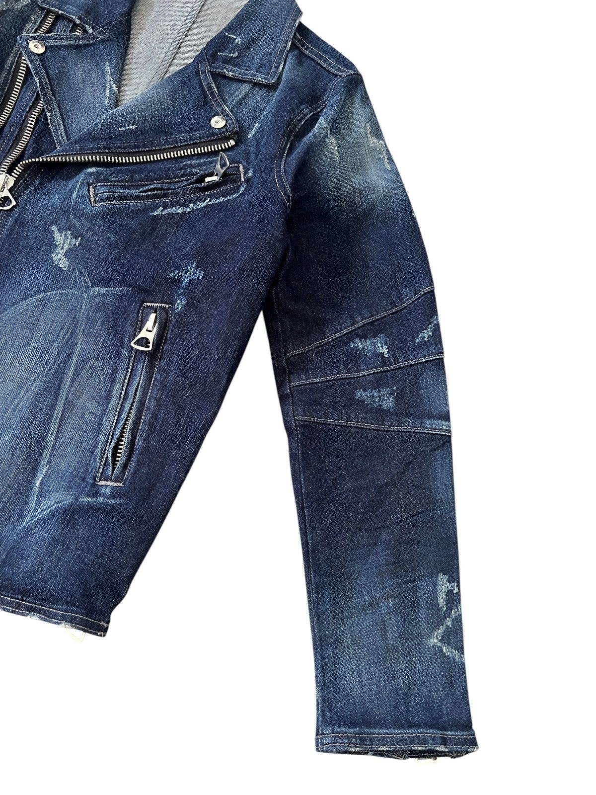 Japanese Brand Semantic Design Damaged Double Collar Denim Jacket Size US S / EU 44-46 / 1 - 5 Thumbnail