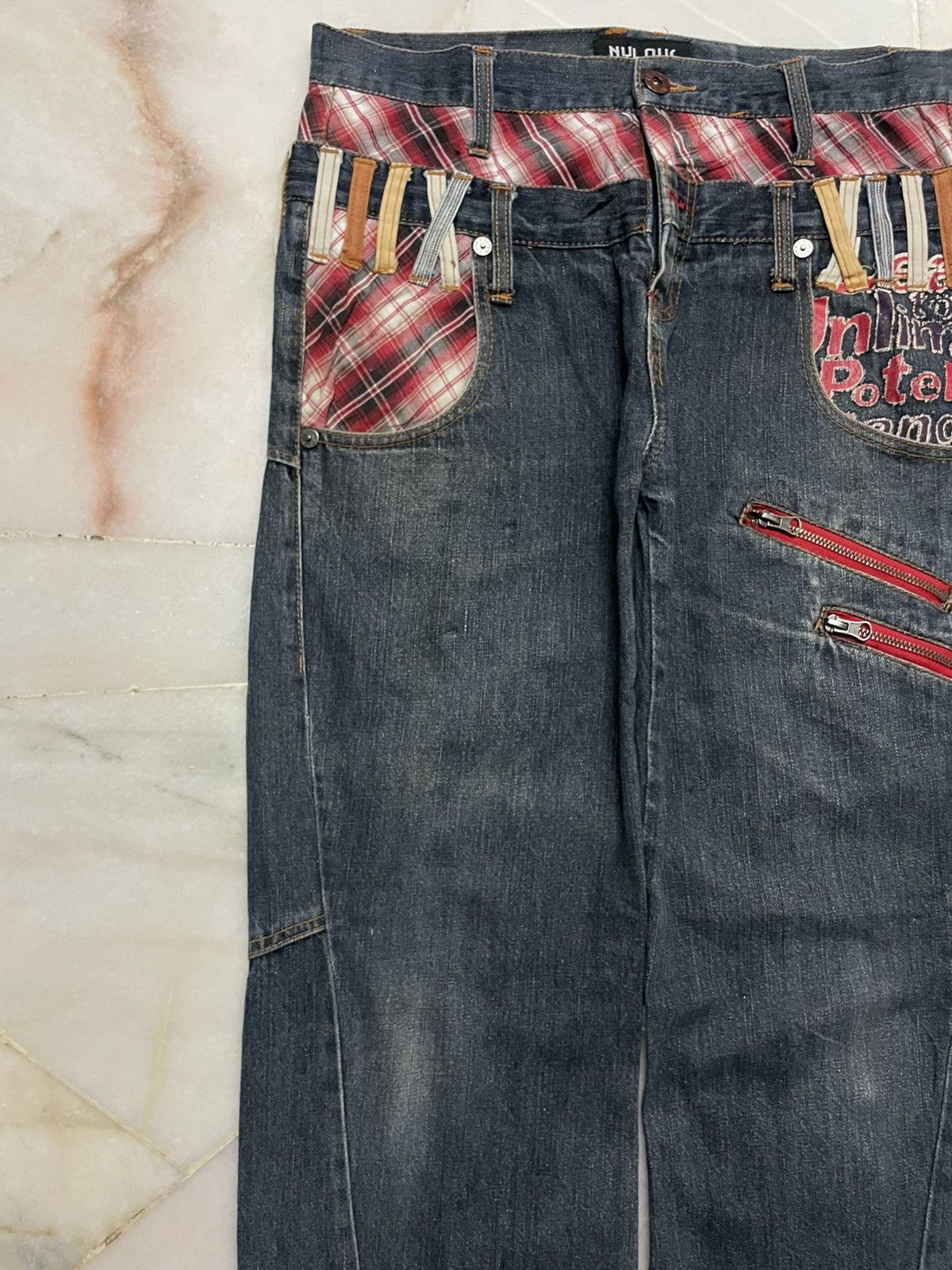 💥Double Waist💥Sick Vintage Nylus Faded Zipper Punk Jeans
