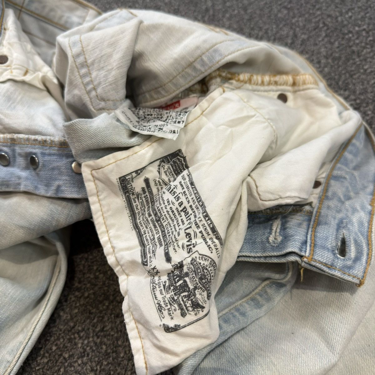 Levi's Made & Crafted y2k Splash 2 Tone Levis 501 Thrashed Denim Baggy Flared Size US 31 - 20 Thumbnail