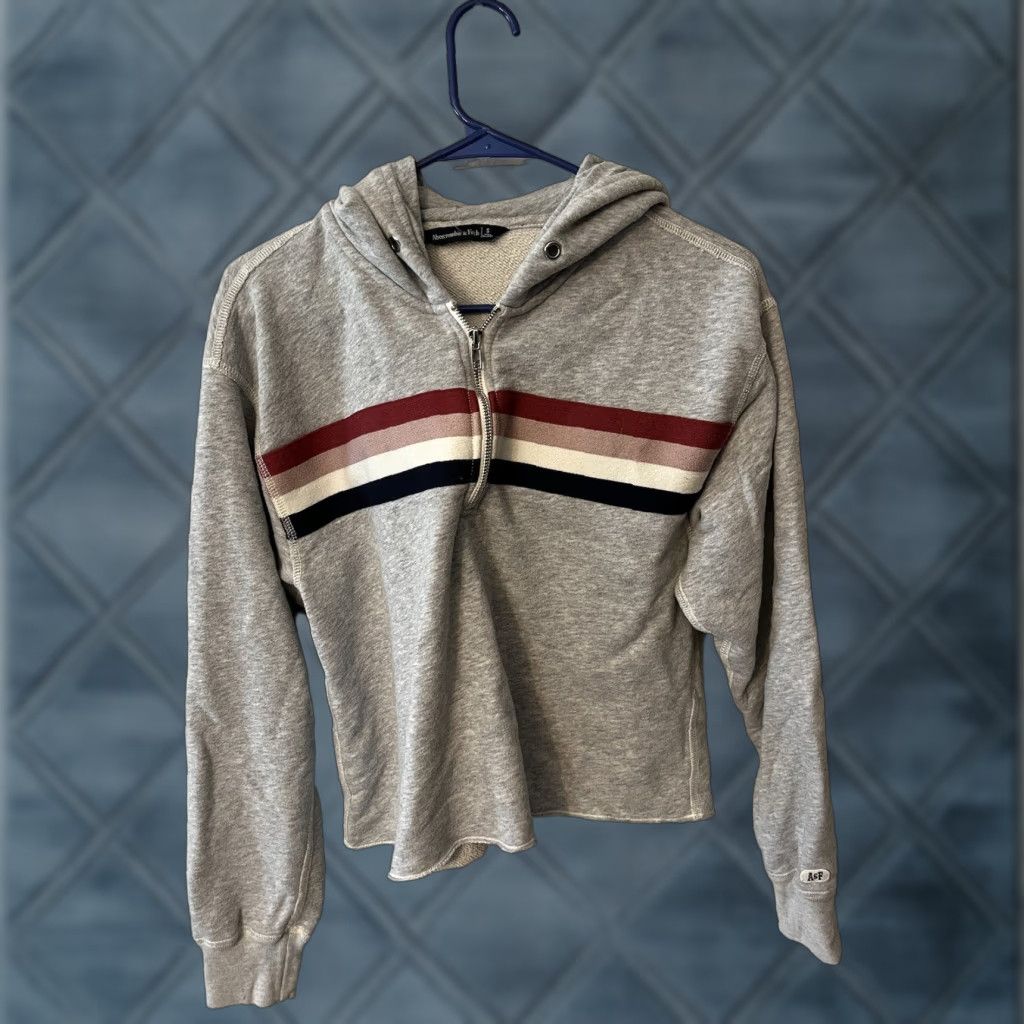 Abercrombie & Fitch Abercrombie & Fitch Pullover Women's Small Gray 1/4 Zip Hooded Sweater No Drawstring Vintage Style Shirt Womens Size S / US 4 / IT 40 - 1 Thumbnail