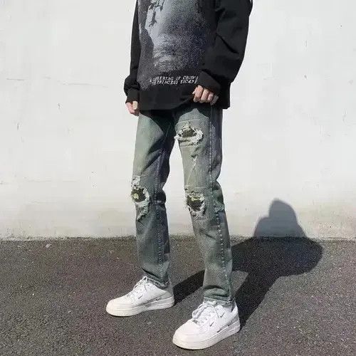 Japanese Brand × Jean High street ripped knee camo patch slim fit jeans Size US 32 / EU 48 - 1 Thumbnail