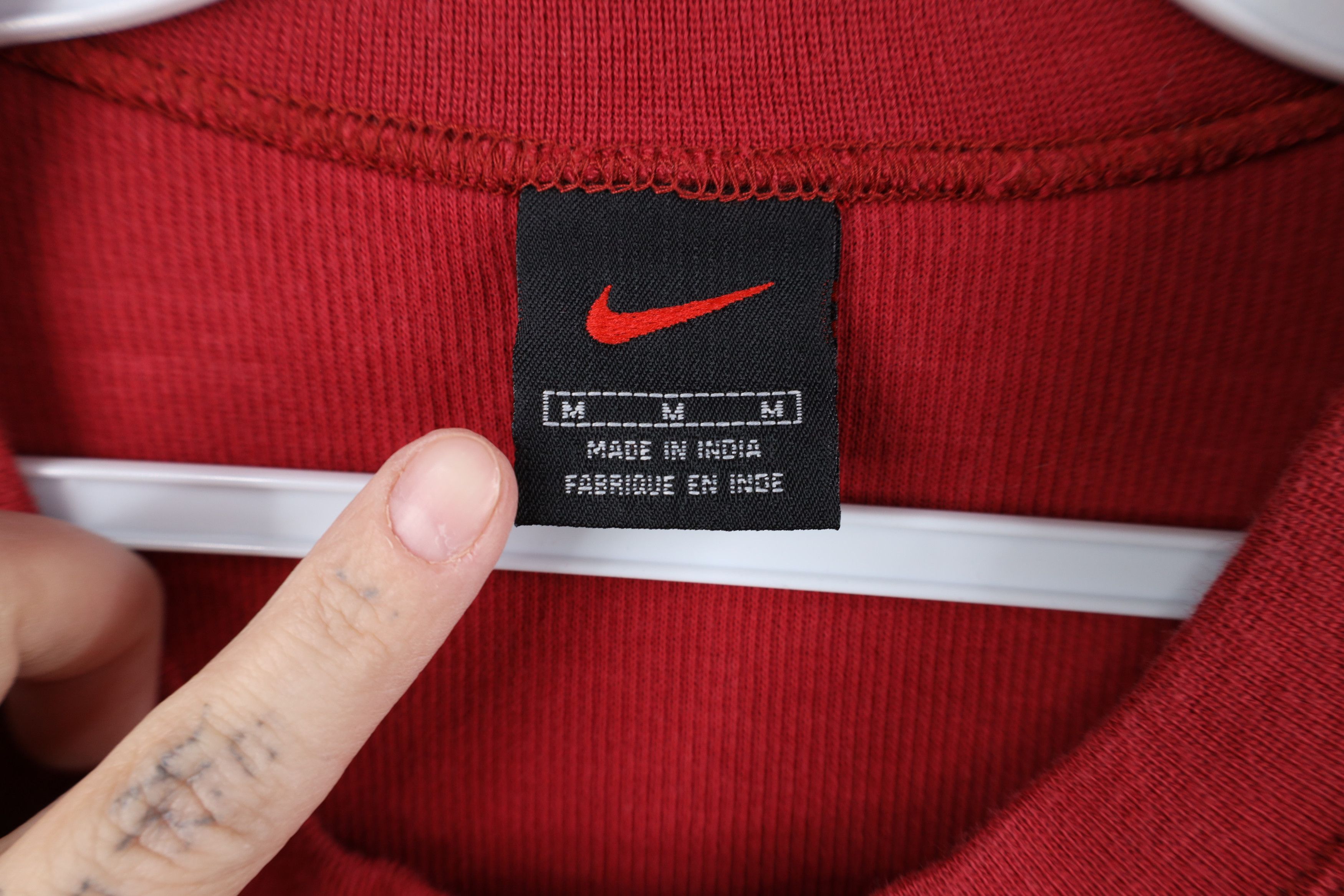 Nike Vintage 90s Nike Swoosh Ribbed Knit Long Sleeve T-Shirt Red Size US M / EU 48-50 / 2 - 7 Thumbnail