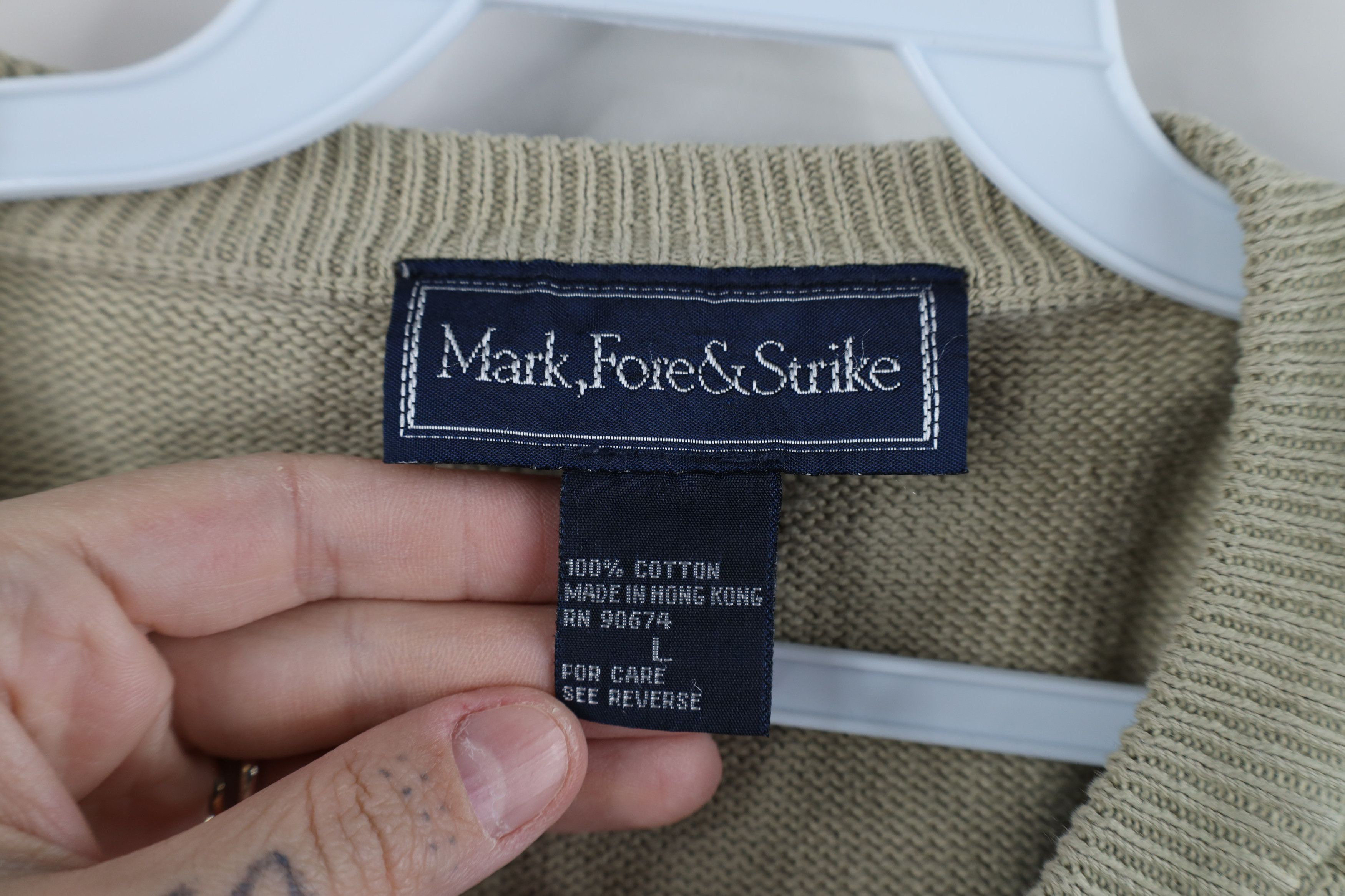 Vintage Vintage 90s Streetwear Cotton Knit V-Neck Sweater Beige Size US L / EU 52-54 / 3 - 4 Thumbnail
