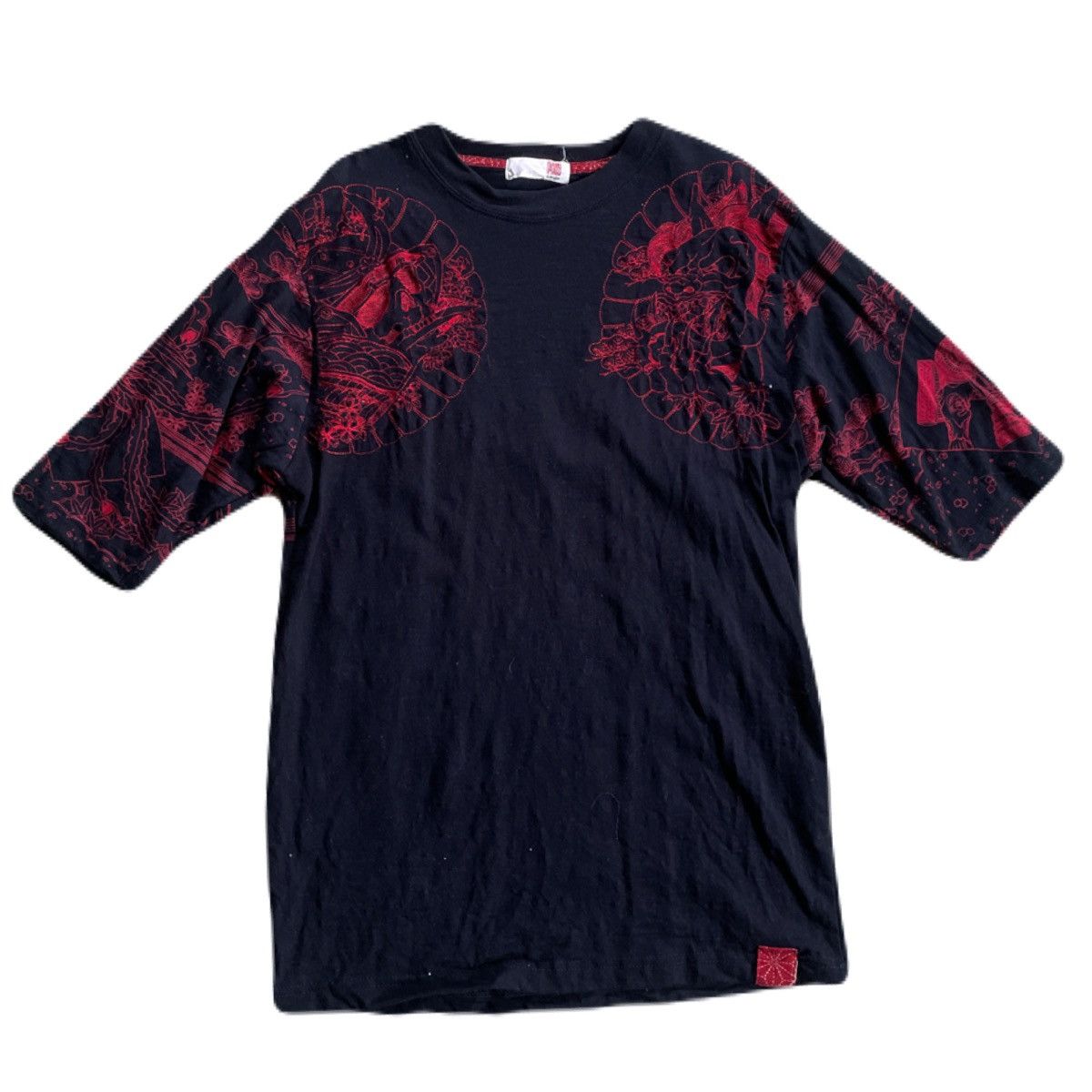 Japanese Brand 2000s Japanese Sukajan Yakuza Tattoo 3/4 Sleeve Tee Size US S / EU 44-46 / 1 - 2 Thumbnail