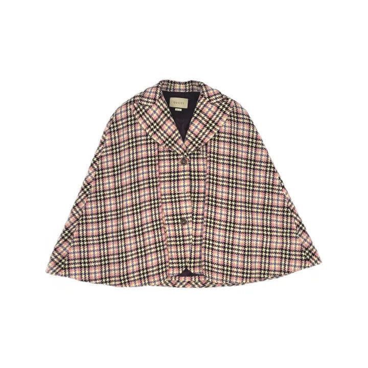 Gucci Gucci Pink Houndstooth Wool Cape Jacket-2507 Size S / US 4 / IT 40 - 2 Thumbnail