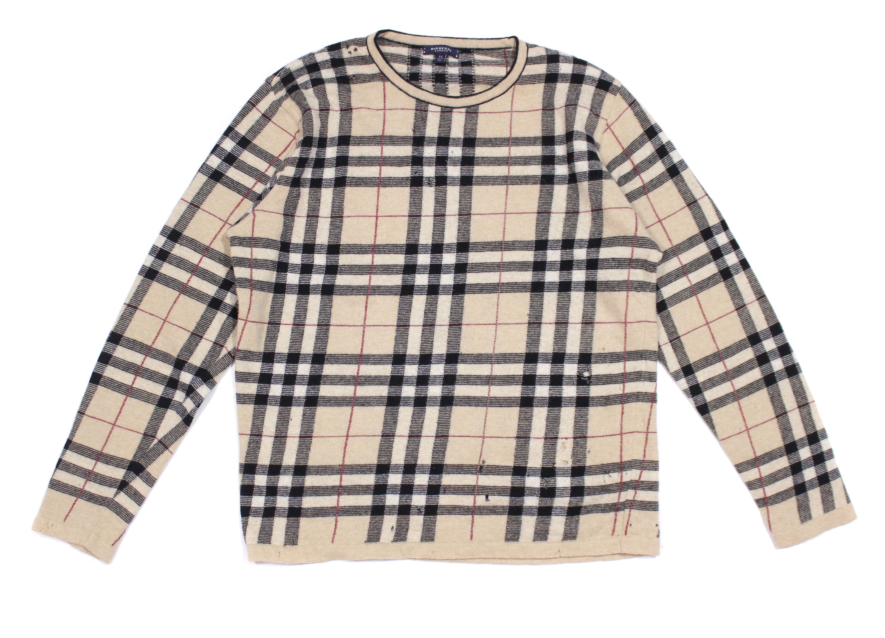 Burberry 00S Nova Check Distressed Wool Knit Vintage Size US XL / EU 56 / 4 - 1 Thumbnail