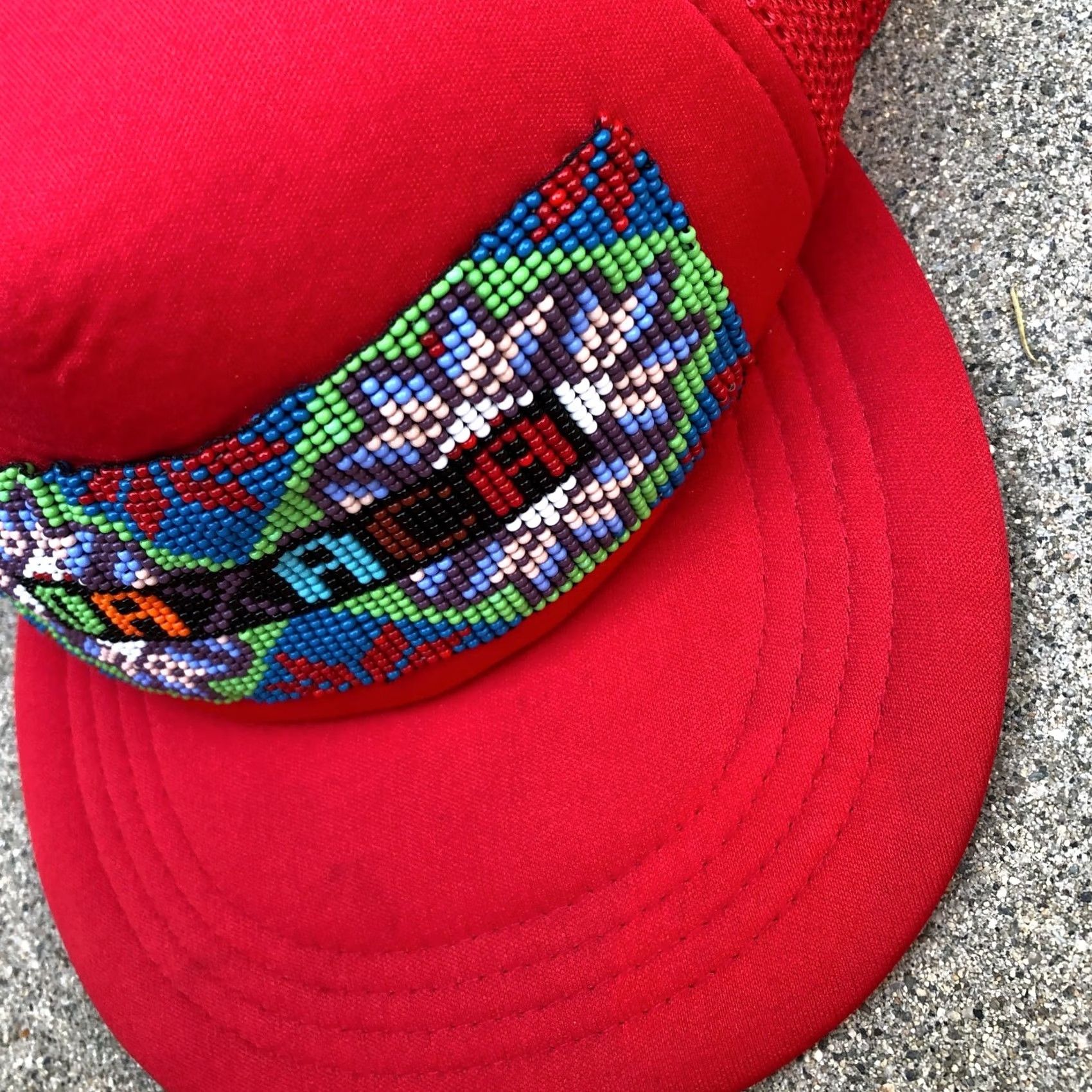 Vintage STARBOX CAPS OAXACA Mexico Beads Trucker Hat Men's One Size Red Snapback Hat Size ONE SIZE - 3 Thumbnail