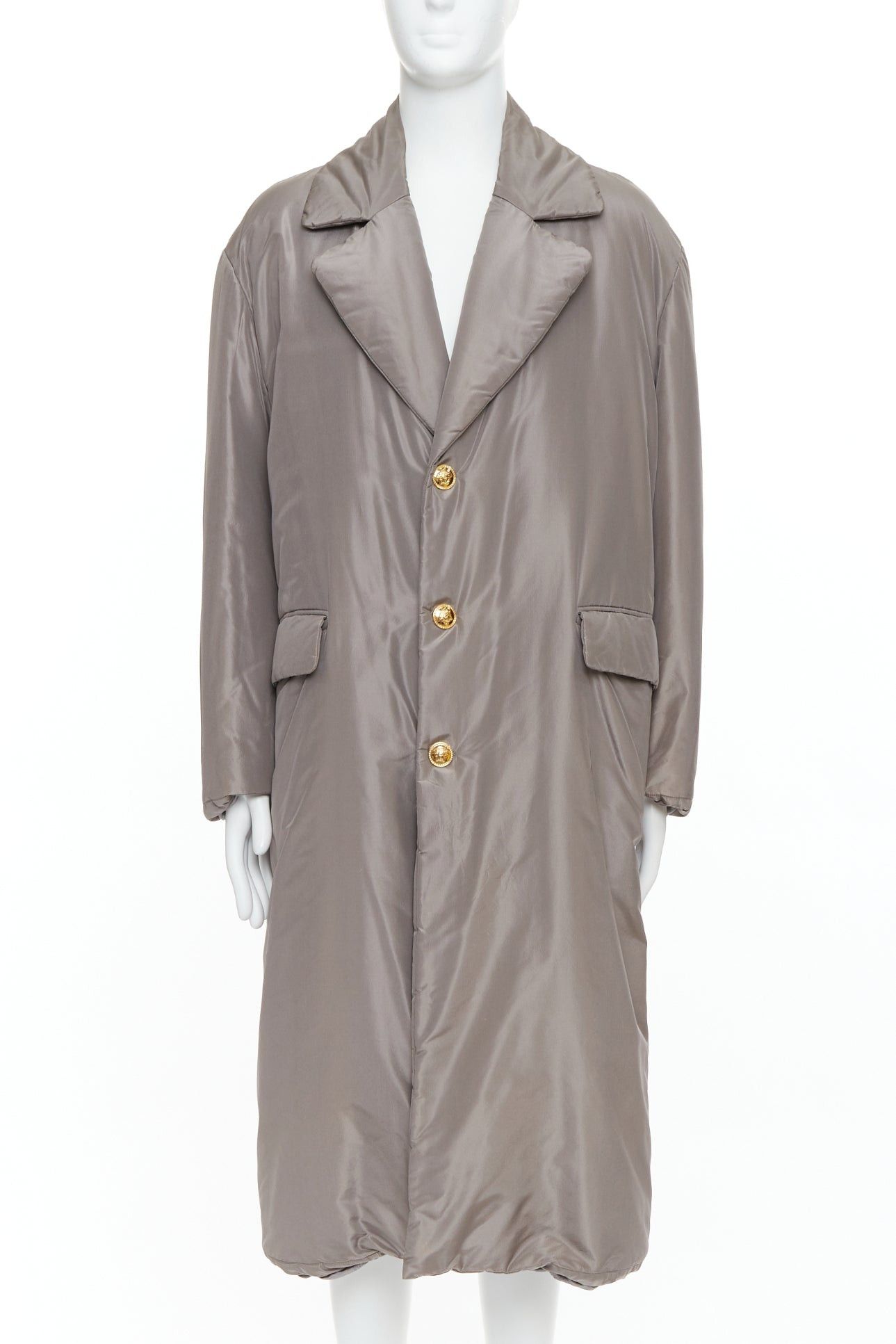 Versace VERSACE 100% silk stone grey padded gold Medusa buttons long belted coat IT50 L Size US L / EU 52-54 / 3 - 1 Thumbnail