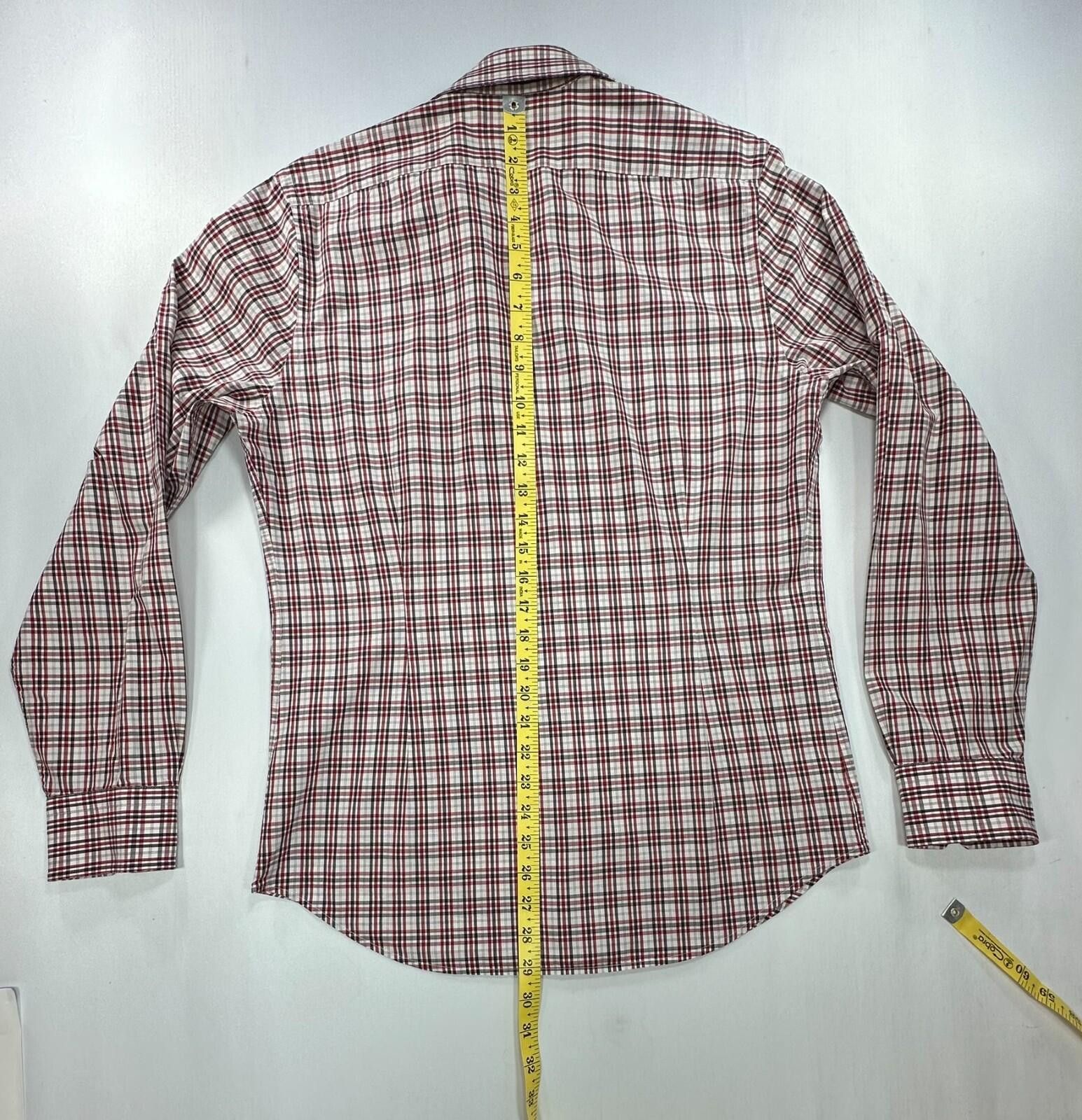 Express Express Fitted Striped/Check Button Up Red Mens M 15-15.5 Size US M / EU 48-50 / 2 - 3 Thumbnail