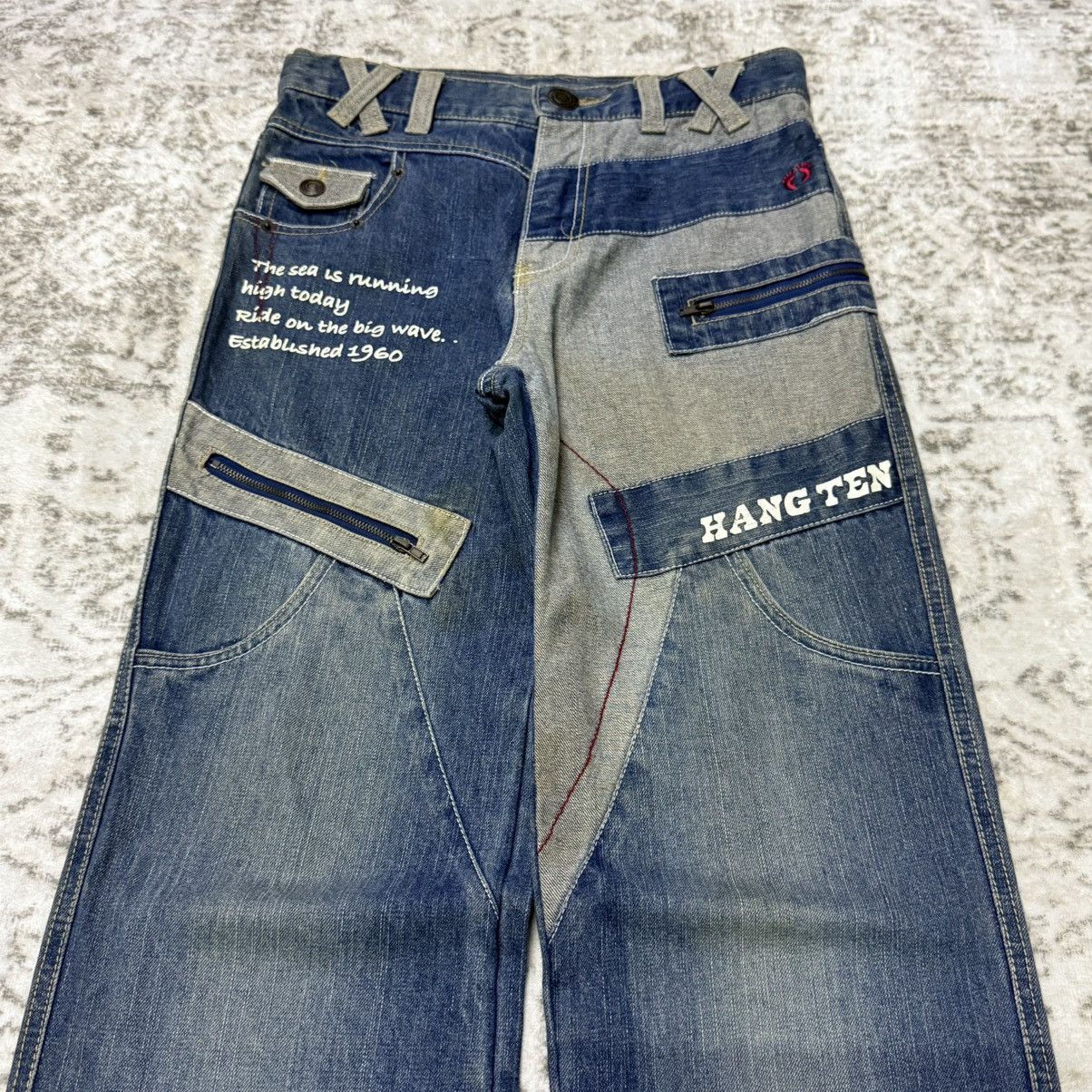 Japanese Brand Vintage Hang Ten Paneled Patchwork Reconstructed Jeans Size 28" / US 6 / IT 42 - 3 Thumbnail