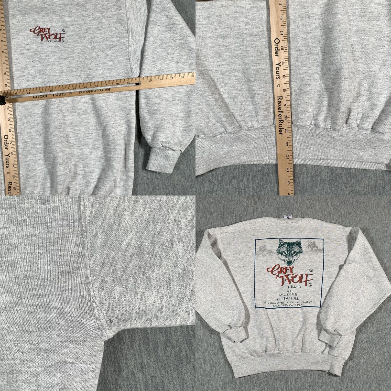 Jerzees VINTAGE Jerzees Sweatshirt Mens XL Gray Wolf Cellars 1993 Paso Robles Graphic Print—Back Print Wool? Size US XL / EU 56 / 4 - 8 Thumbnail