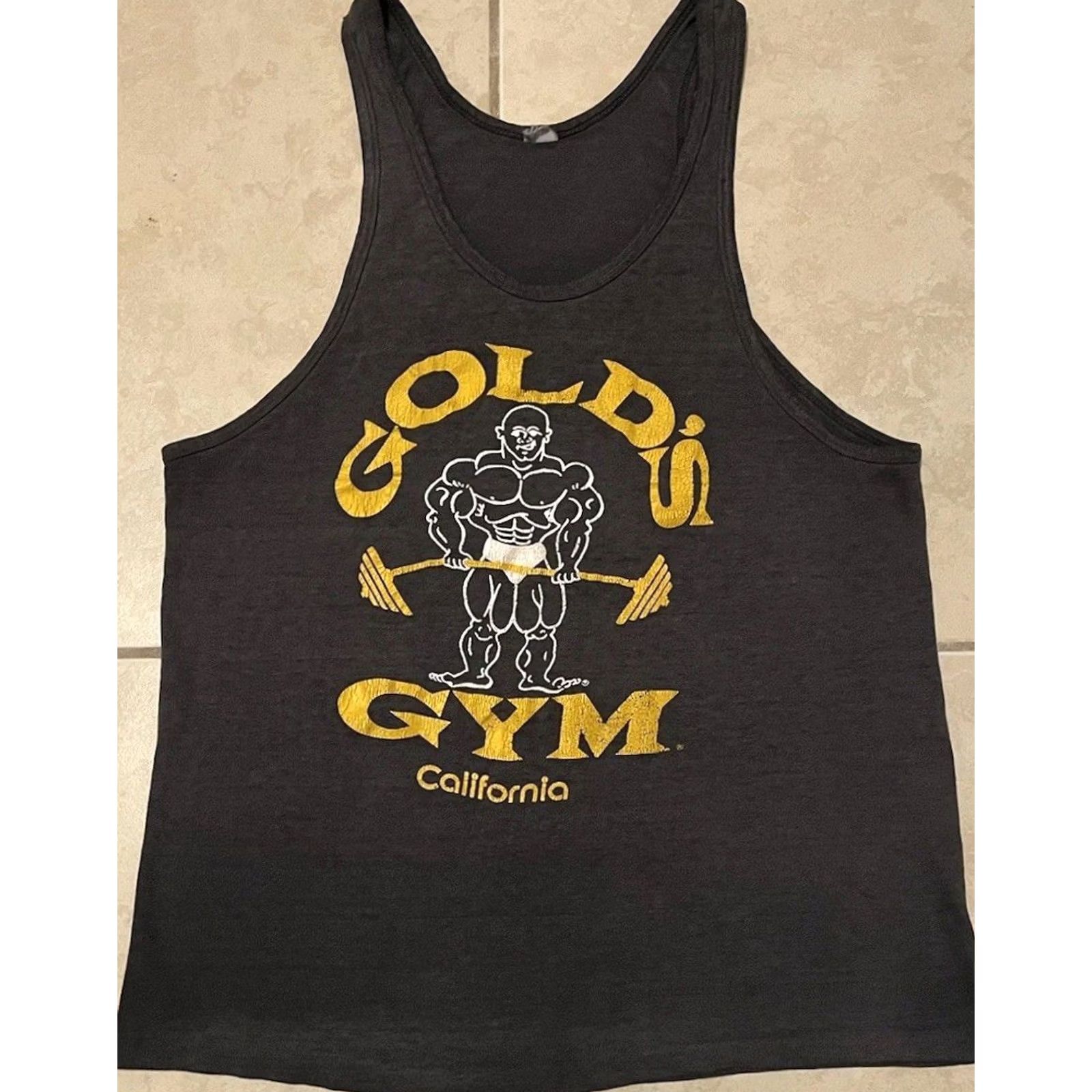 Vintage Vtg 80s Golds Gym Faded California Tank Top S Black Beach Weight Lifting Gym USA 90s Monkey PE Mens Size US S / EU 44-46 / 1 - 2 Thumbnail