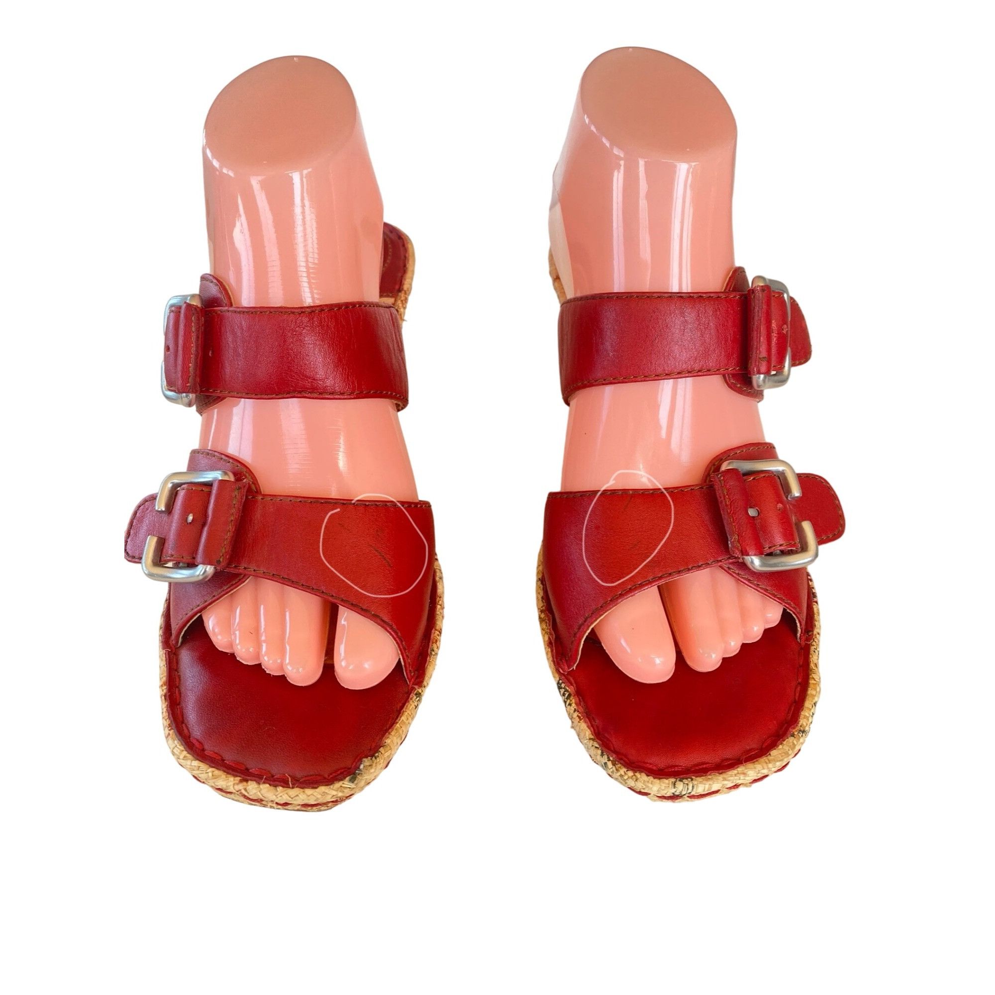 Other Born Red Leather Buckle Slip On Floral Wedge Sandals Women's Size US 9 / IT 39 - 8 Thumbnail