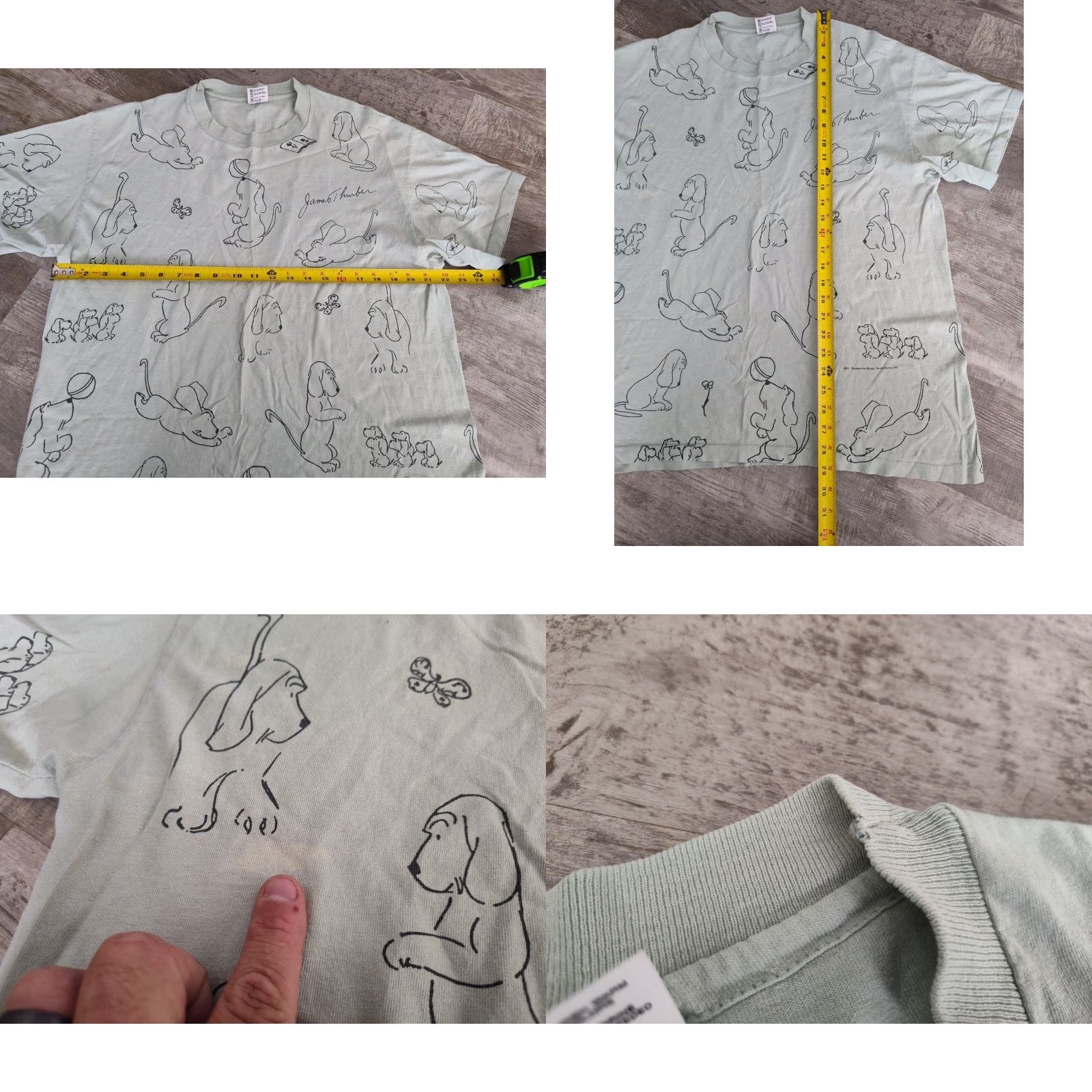 Anvil VINTAGE 90s James Thurber Dog Art Cartoon T-Shirt Mens XL Green All Over Print Cotton Summer Wear Size US XL / EU 56 / 4 - 8 Thumbnail