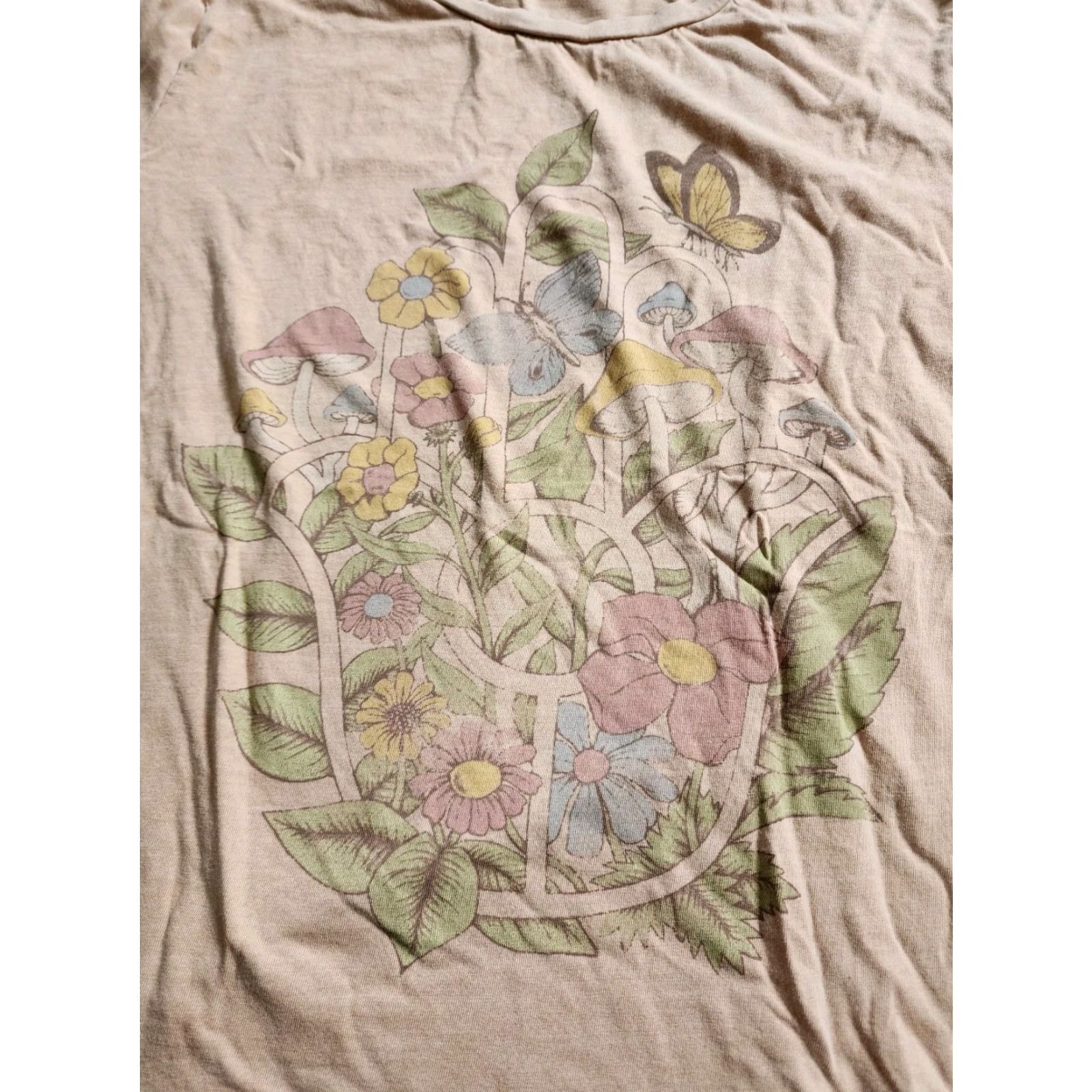Lucky Brand Lucky Brand Womens T-Shirt Pink Short Sleeve Round Neck Vintage Style Nature Mushrooms Flowers Boho Peace Size L / US 10 / IT 46 - 2 Thumbnail