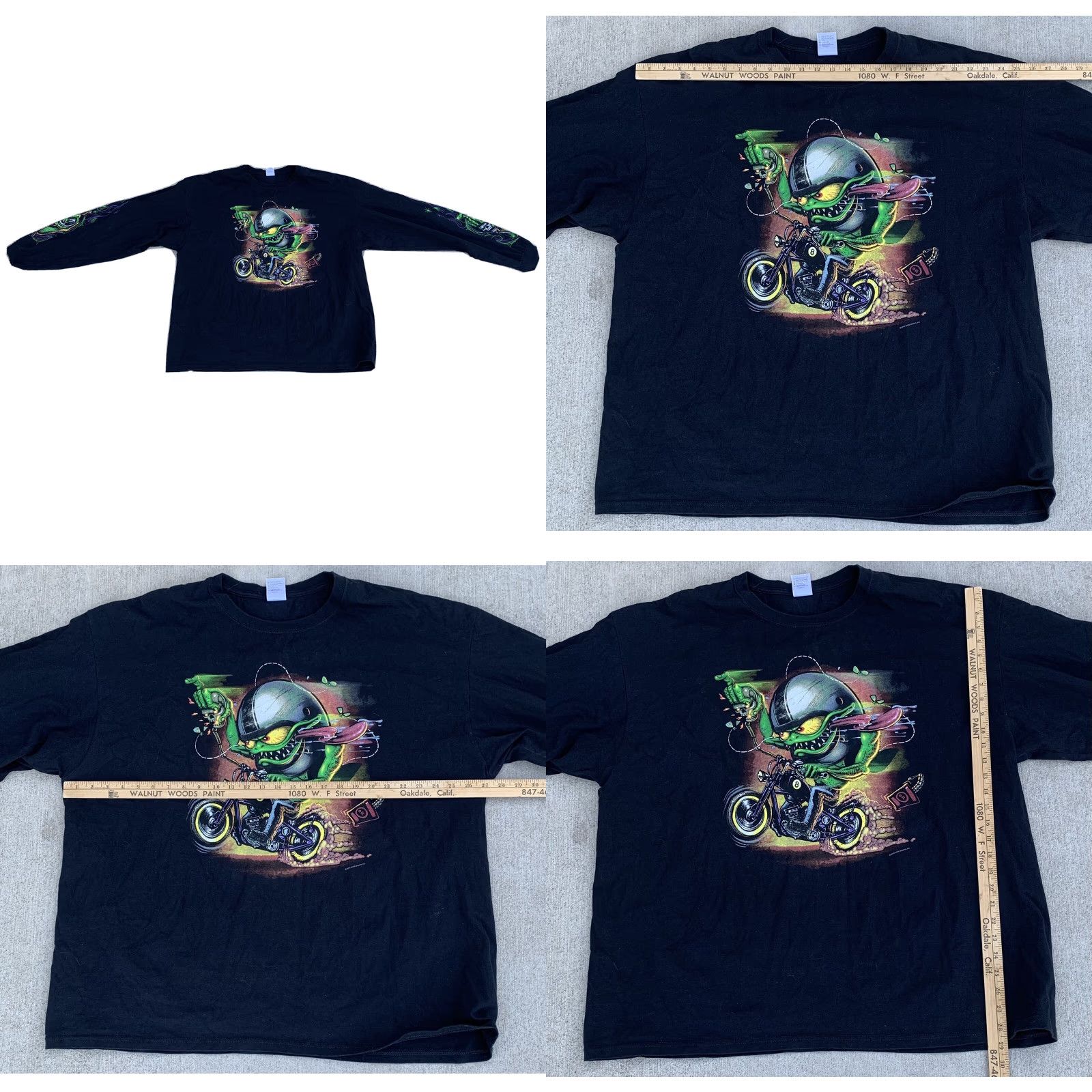Vintage Just Leathers San Jose T-Shirt Long Sleeve Graphic Print 3XL Black Cotton Mens Shirt Crew Neck Biker Theme Size US XXL / EU 58 / 5 - 8 Thumbnail