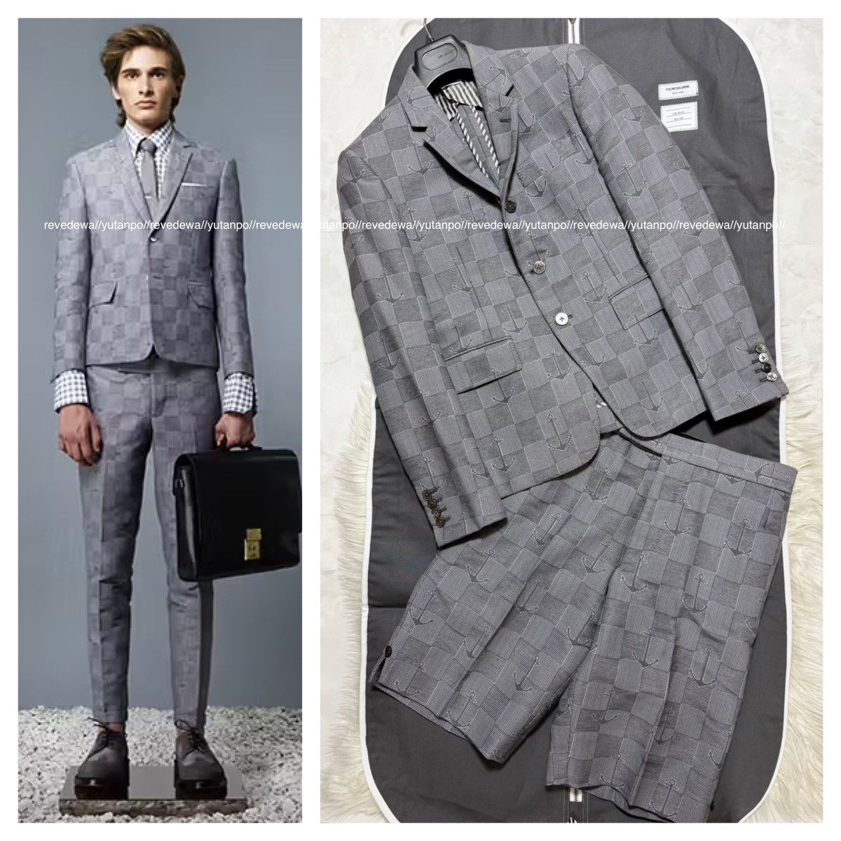 Thom Browne Anchor X Square Stripe Suits in Gray, Men's (Size 46r)