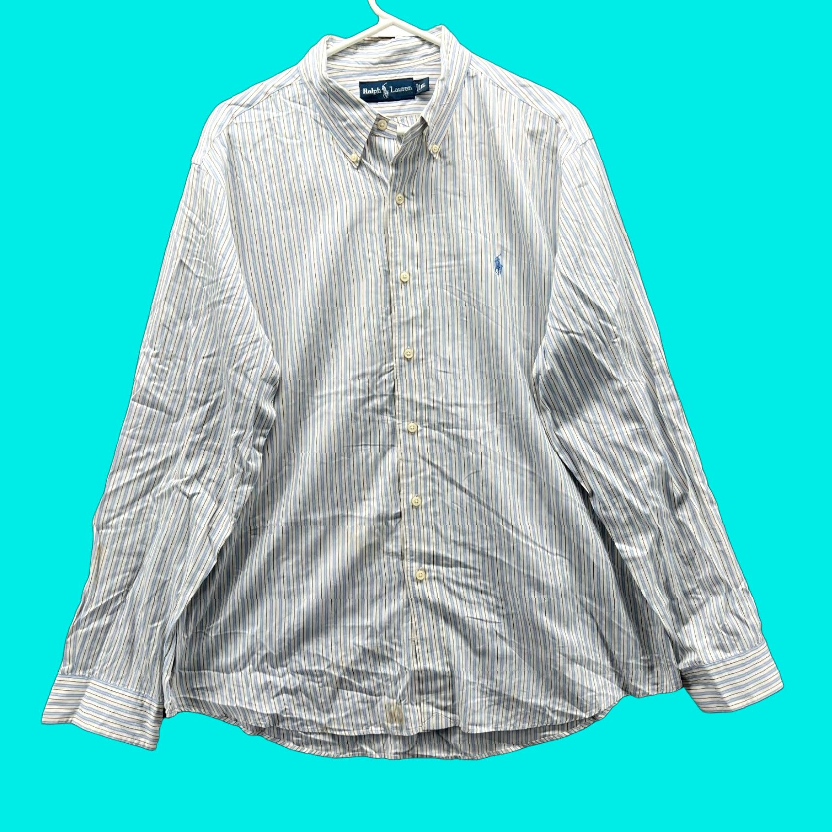 Ralph Lauren VINTAGE Ralph Lauren Shirt Mens XL Blue White Striped Button Down Preppy Read Shirt Size US XL / EU 56 / 4 - 1 Thumbnail