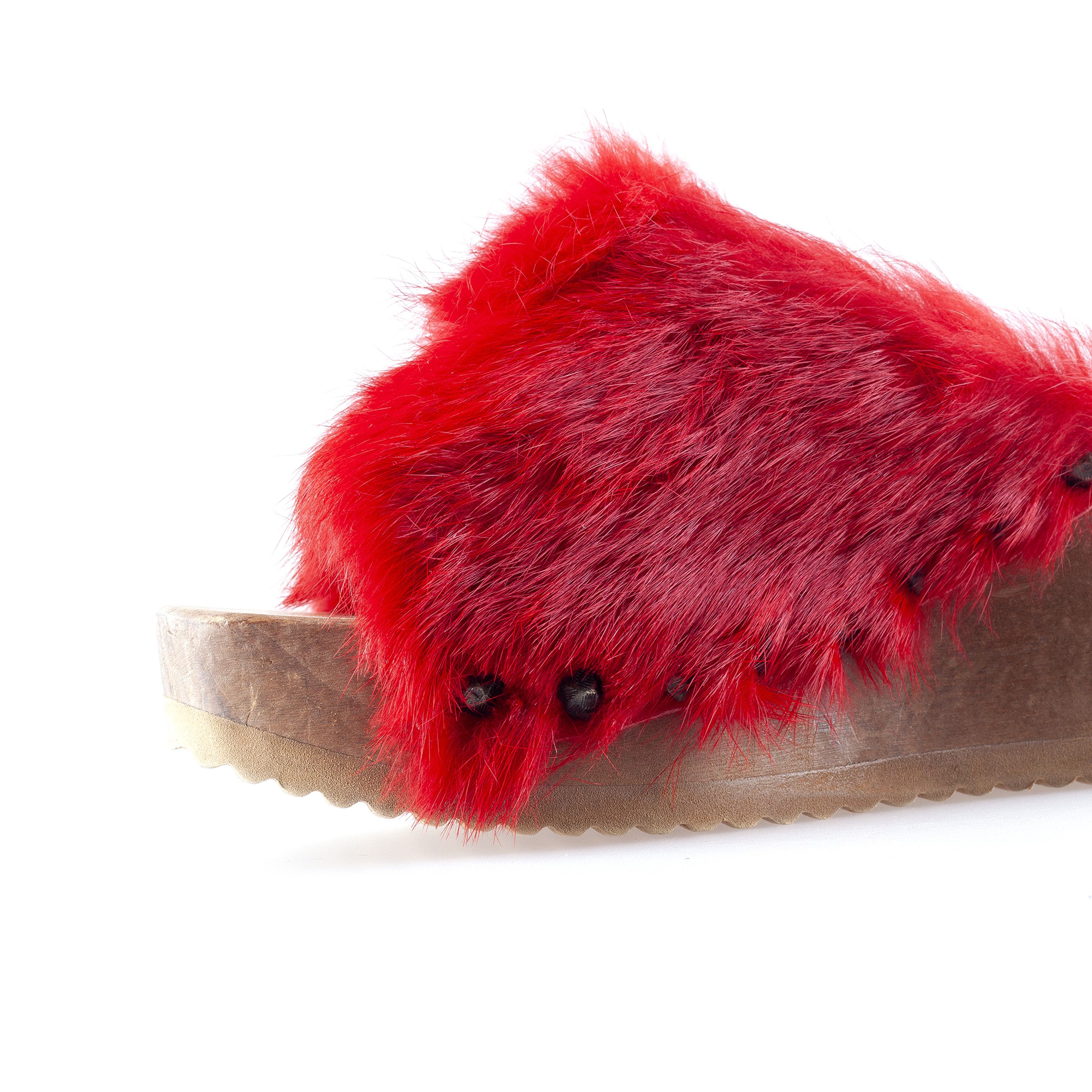 Vintage Vintage El Dantes Red Fur Platform Sandals (37 EU) Size US 6 / IT 36 - 4 Thumbnail